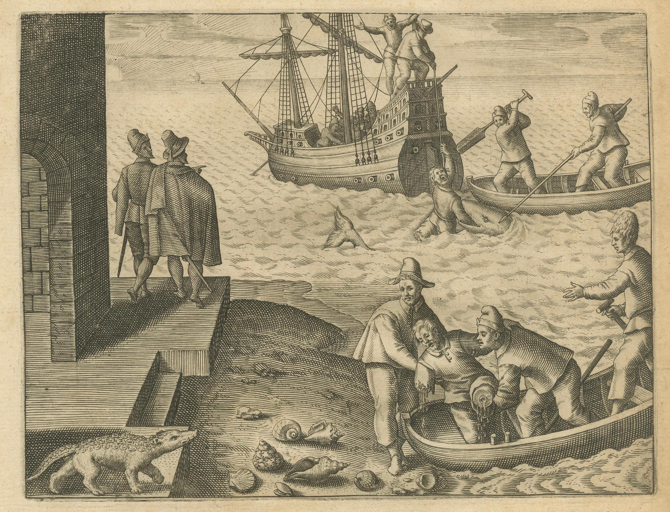 Paper Exotic Encounters: Giant Crabs, Tortoises, Whales, and Cockfights - De Bry, 1598 For Sale