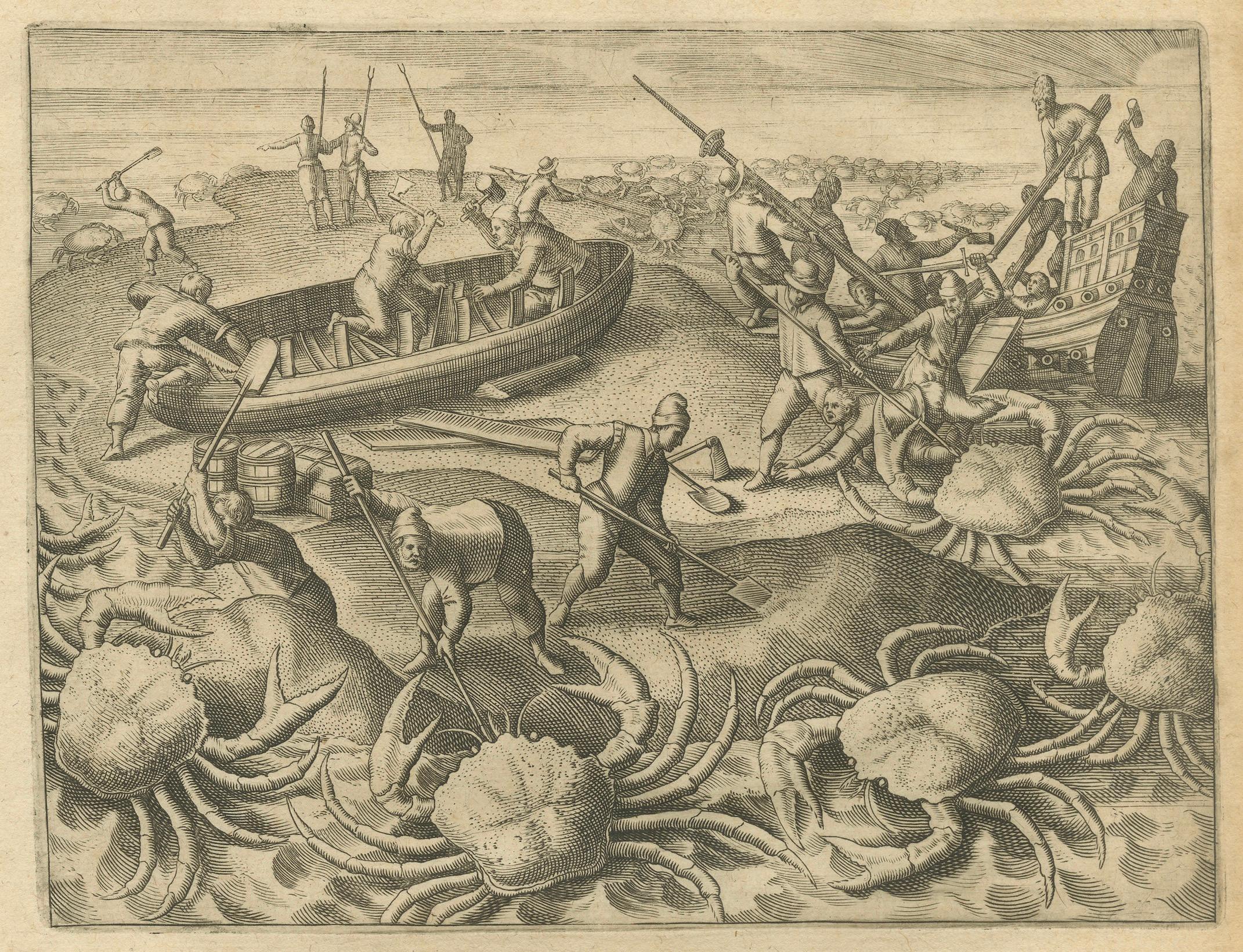 Exotic Encounters: Giant Crabs, Tortoises, Whales, and Cockfights - De Bry, 1598 For Sale 1