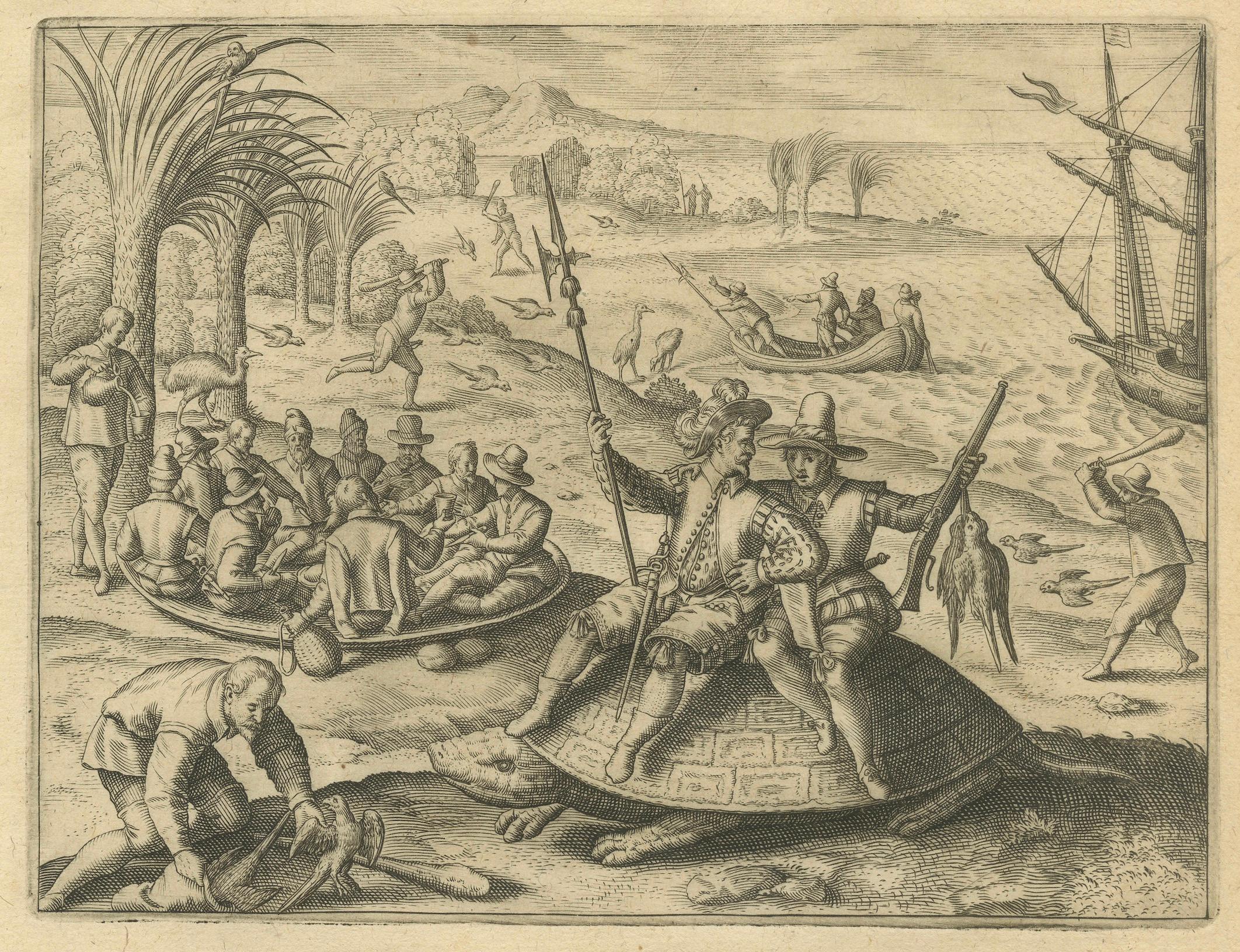 Exotic Encounters: Giant Crabs, Tortoises, Whales, and Cockfights - De Bry, 1598 For Sale 2