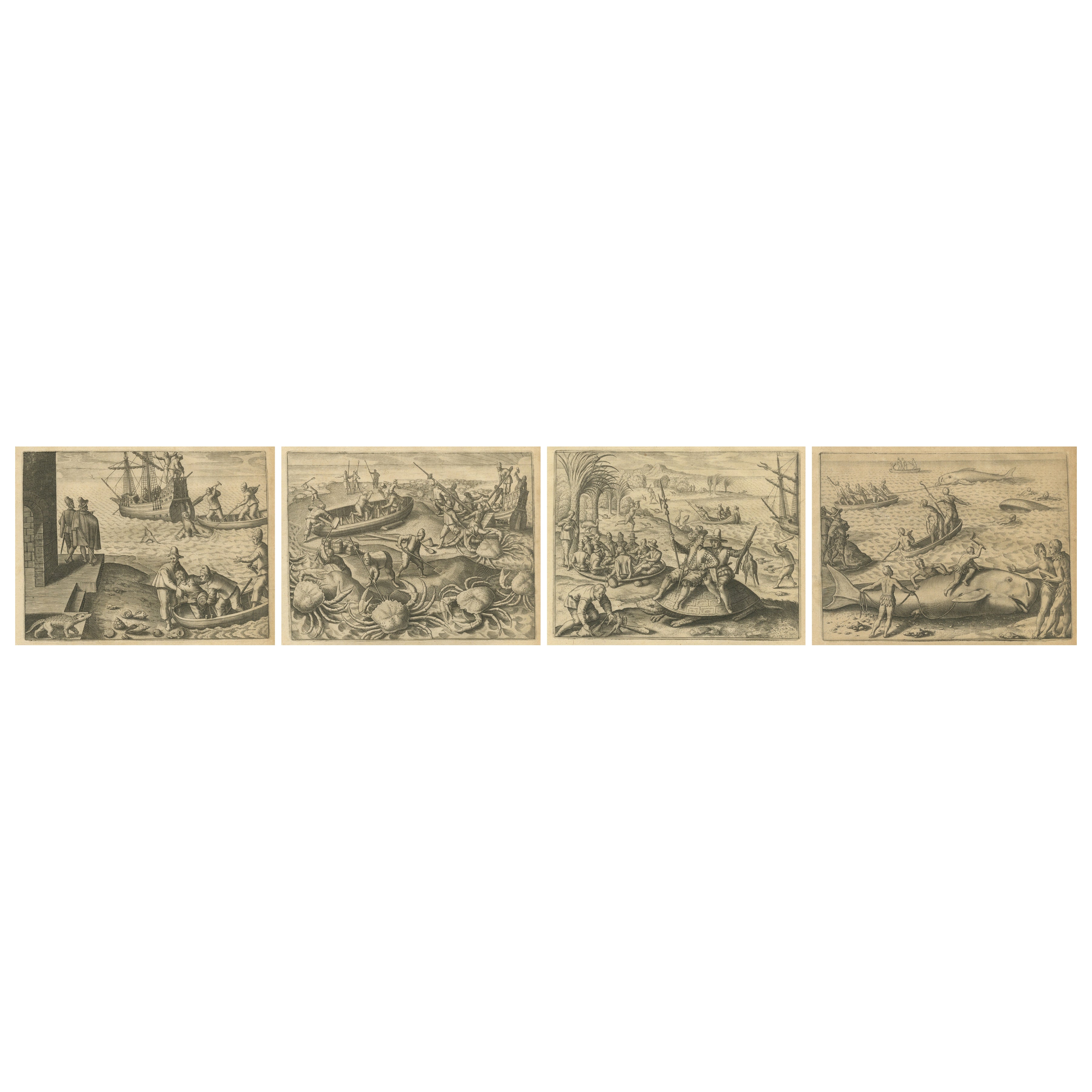 Exotic Encounters: Giant Crabs, Tortoises, Whales, and Cockfights - De Bry, 1598 For Sale