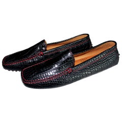 NEW  Tod's for Ferrari Black Gommino Moccasins Loafers Alligator Crocodile 10