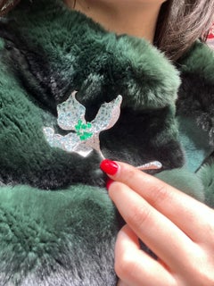 Exotic Floral Leaf 25.30 Carat Total Paraiba Tourmaline Diamond & Emerald Brooch