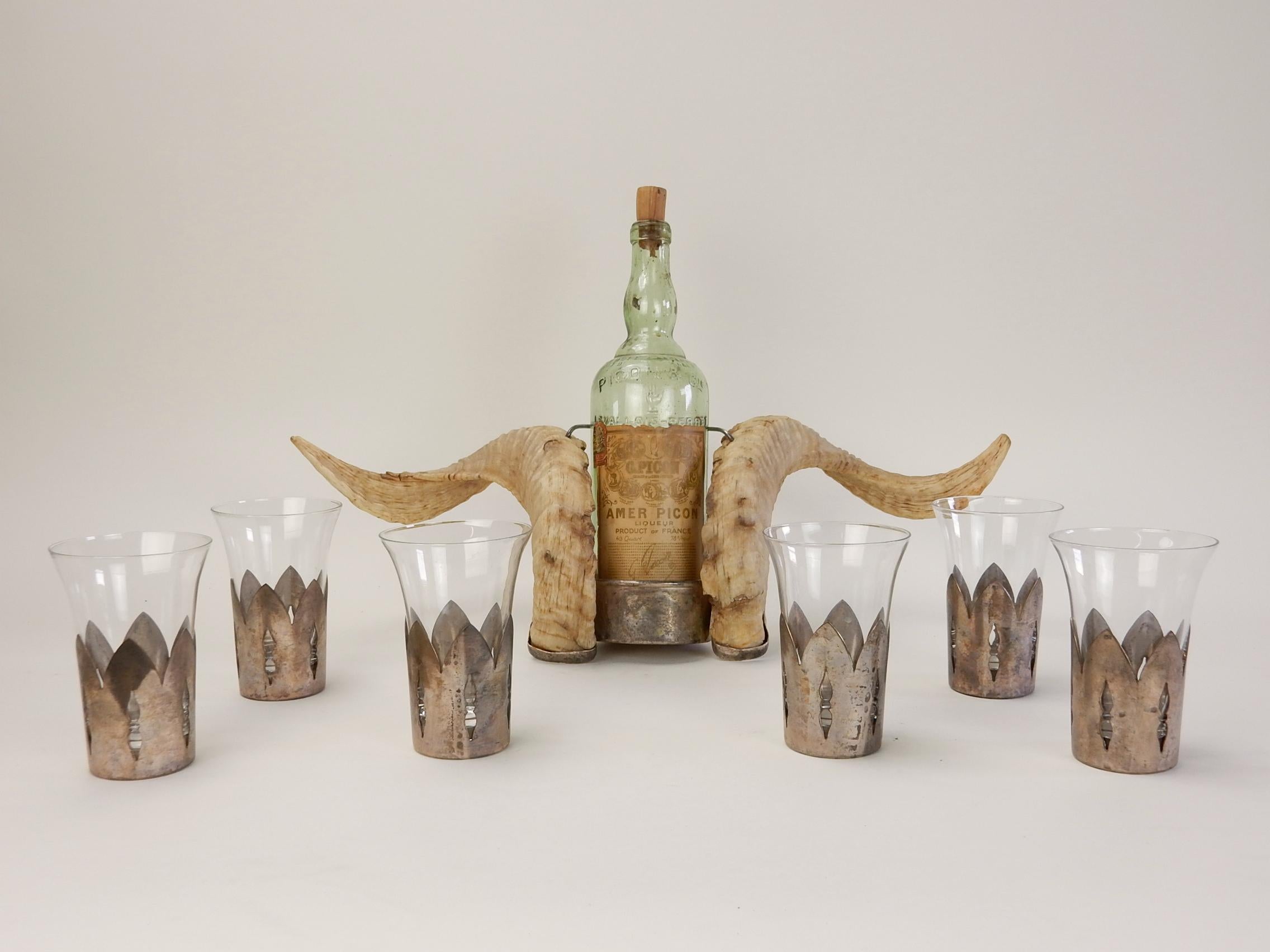 Art Déco Esotico set di posate in argento e corno d'ariete basco francese in vendita