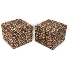Exotic Giraffe Print Stools Style of Karl Springer circa 1960 Mid Century Modern