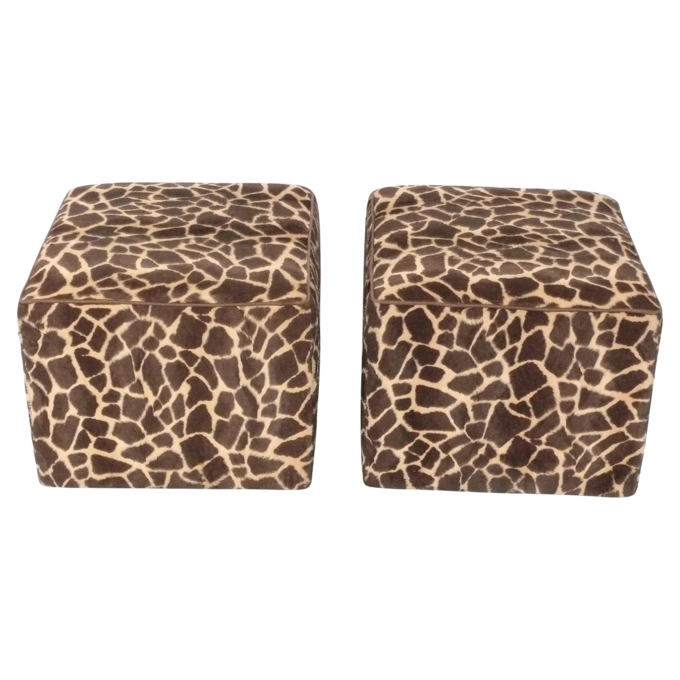 Exotic Giraffe Print Stools Style of Karl Springer circa 1960 Mid Century Modern For Sale