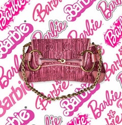 GUCCI by Tom Ford Pink GG Monogram Logo Satin Lizard Barbiecore Horsebit Bag