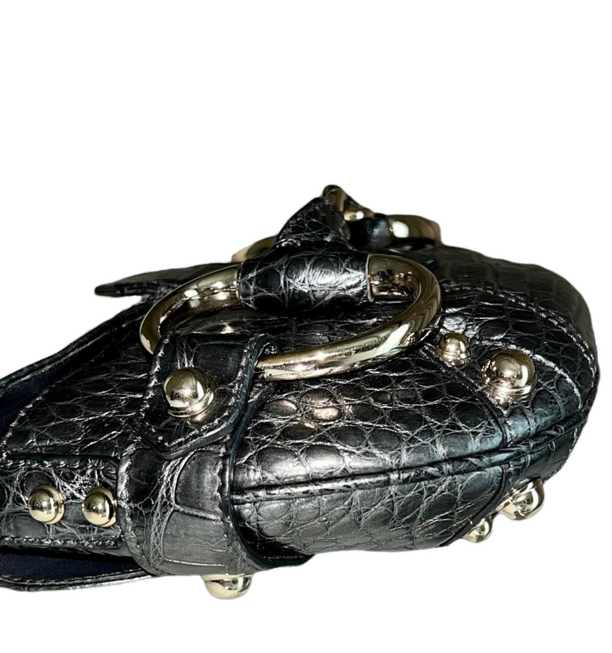 GUCCI by Tom Ford 2003/4 Exotische Krokodilhaut Metallic Grau Horsebit Clutch Bag Damen im Angebot