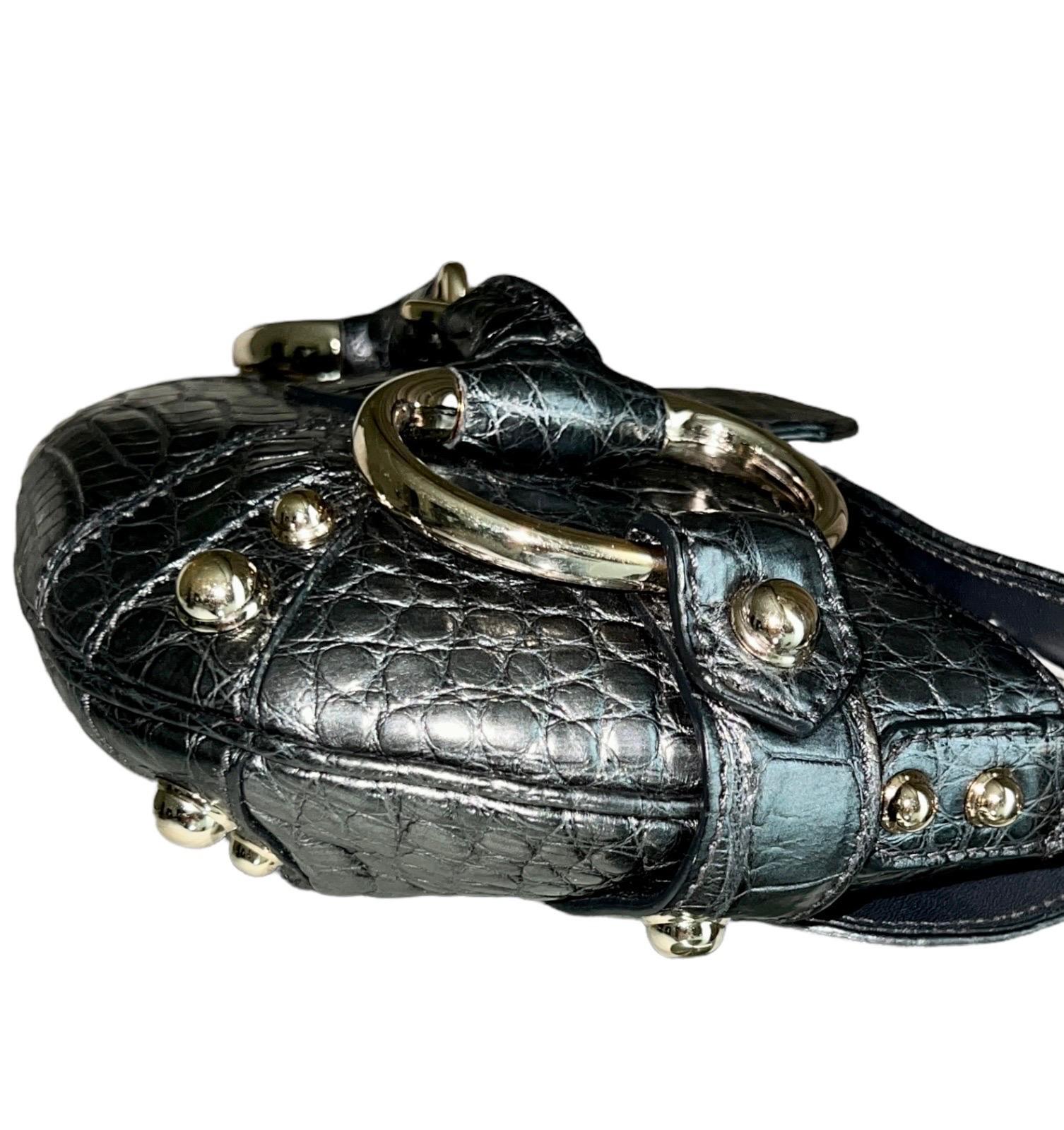 GUCCI by Tom Ford 2003/4 Exotische Krokodilhaut Metallic Grau Horsebit Clutch Bag im Angebot 2