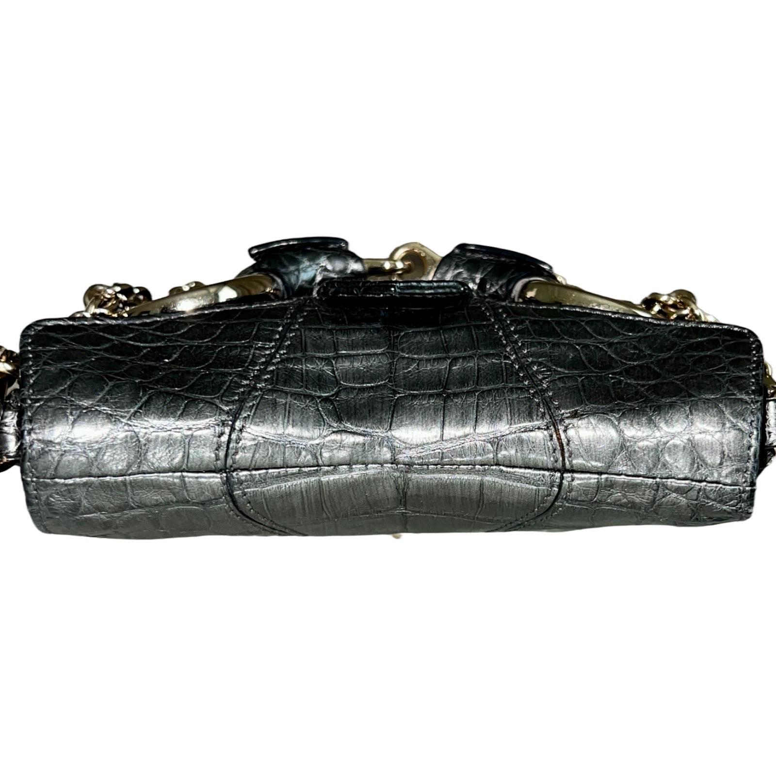 Women's GUCCI by Tom Ford 2003/4 Exotic Crocodile Skin Metallic Grey Horsebit Clutch Bag For Sale