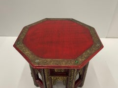 Exotic Hand Carved Red and Gilded Moroccan Side Table