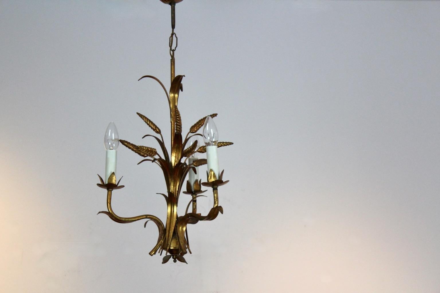 Brass Exotic Hollywood Regency Wheat Sheaf Chandelier by Hans Kögl, Germany, 1970s For Sale