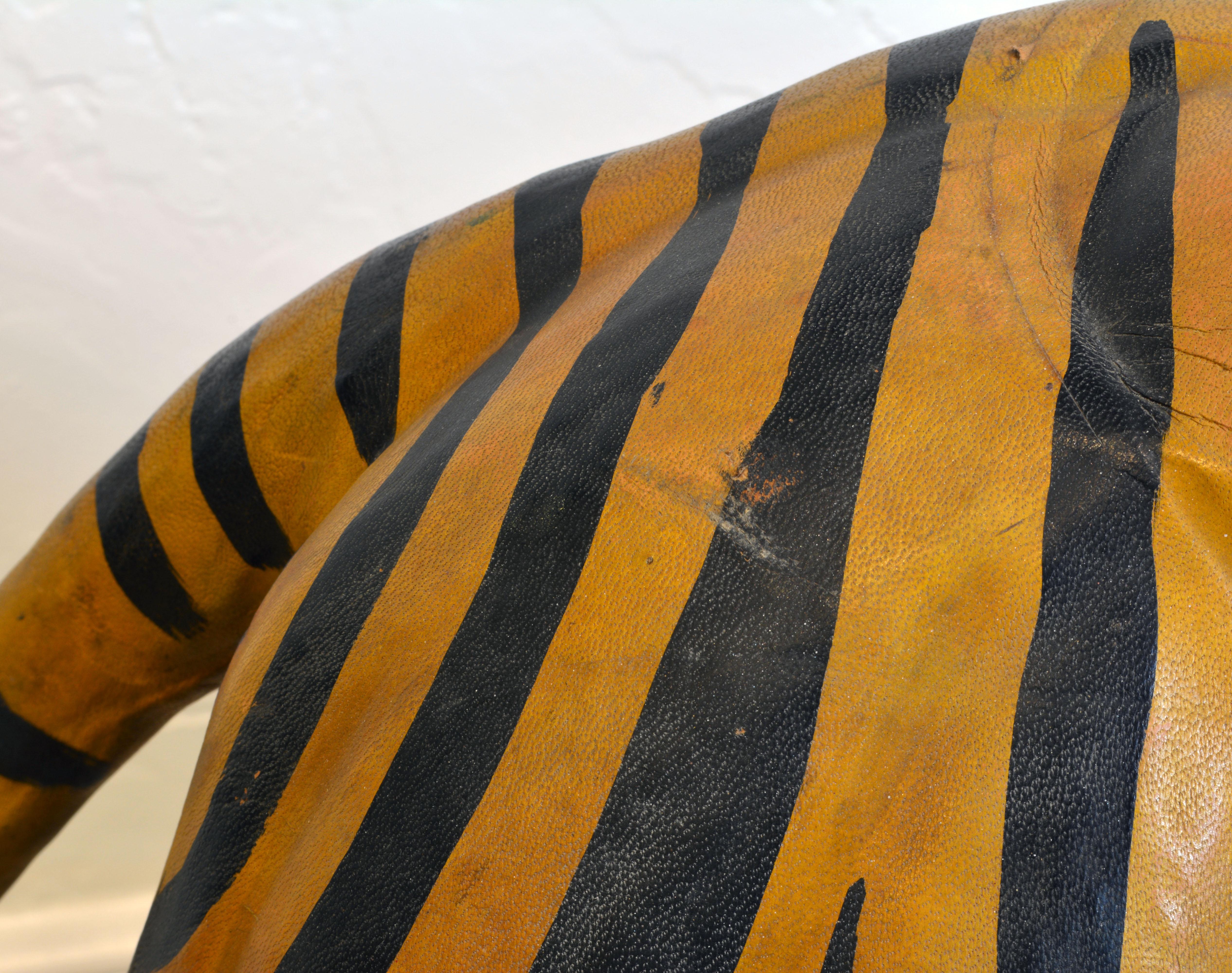 Exotic Huge Anglo Indian Leather Wrapped Sculpture of a Bengal Tiger 5