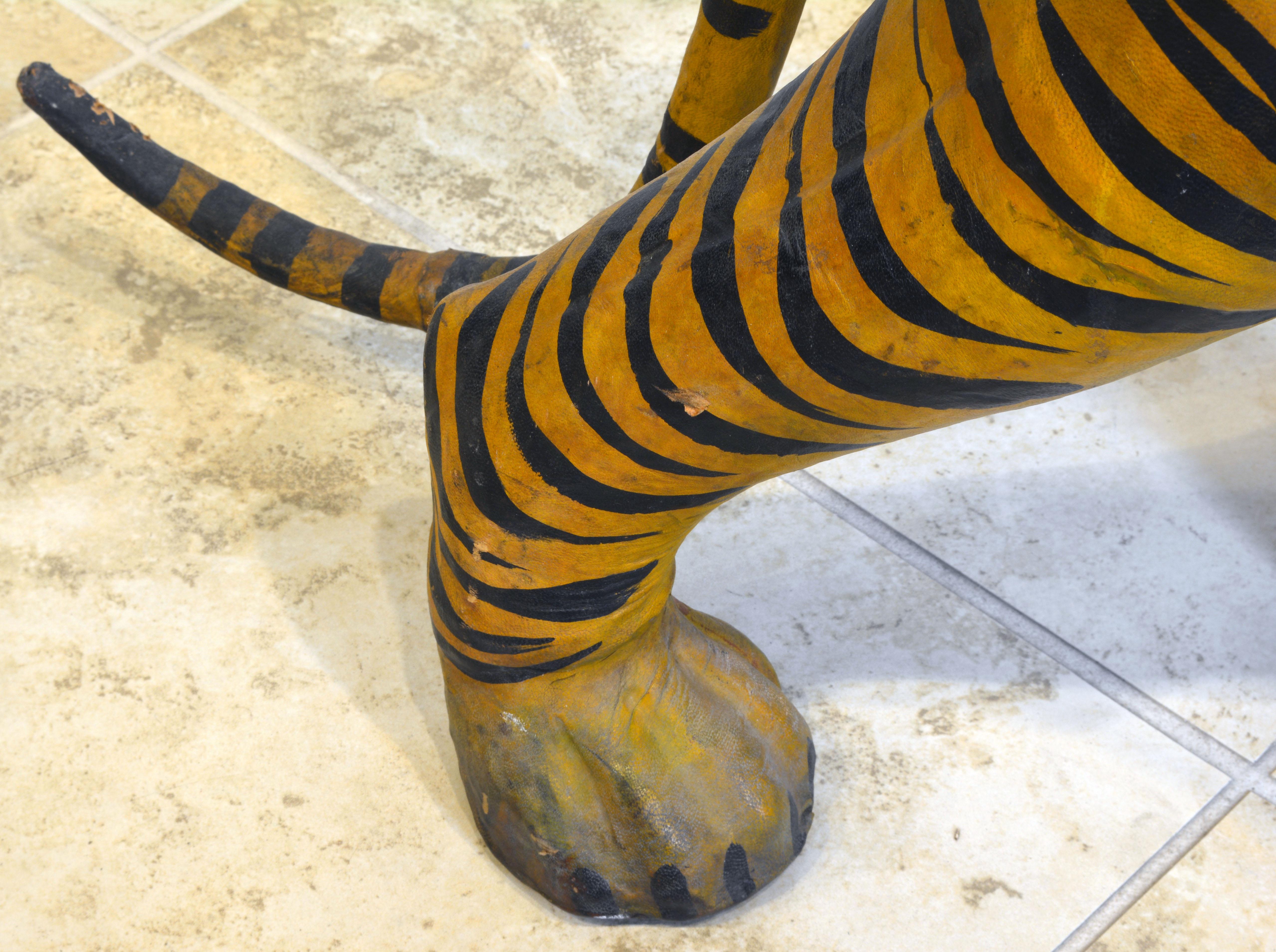 Exotic Huge Anglo Indian Leather Wrapped Sculpture of a Bengal Tiger 6