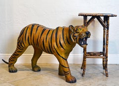 Exotic Huge Anglo Indian Leather Wrapped Sculpture of a Bengal Tiger