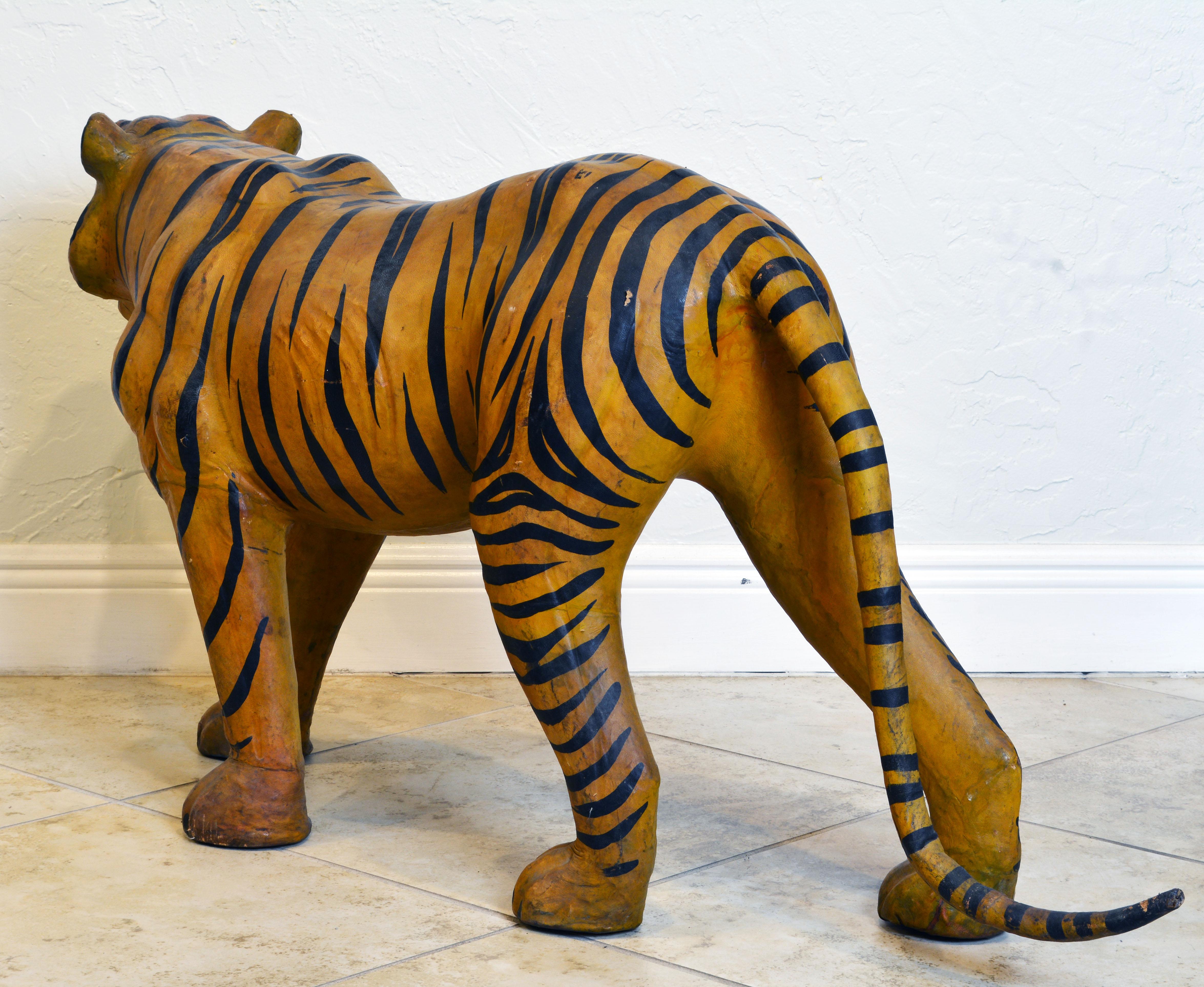 Anglo-Indian Exotic Huge Anglo Indian Leather Wrapped Sculpture of a Bengal Tiger