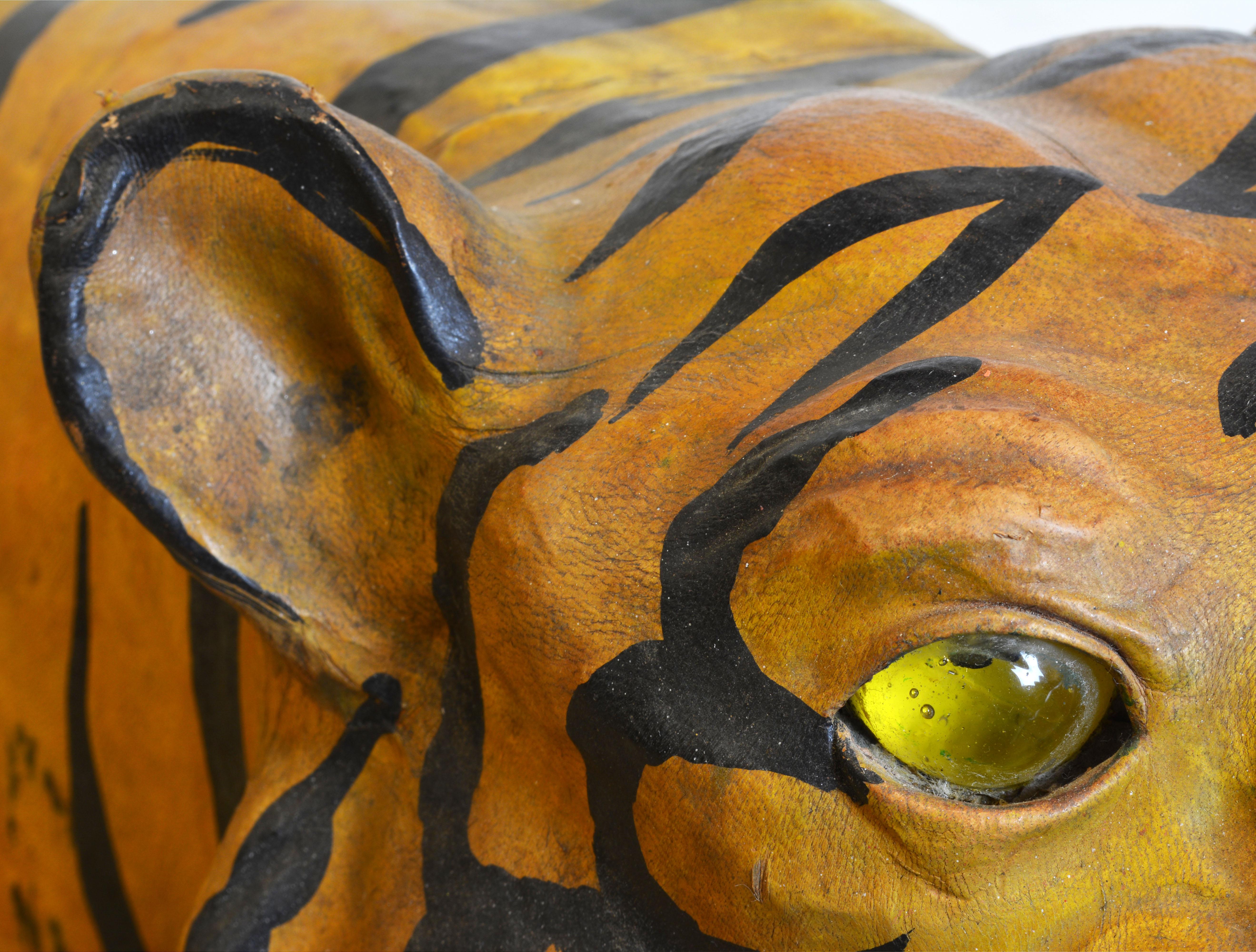 Exotic Huge Anglo Indian Leather Wrapped Sculpture of a Bengal Tiger 1