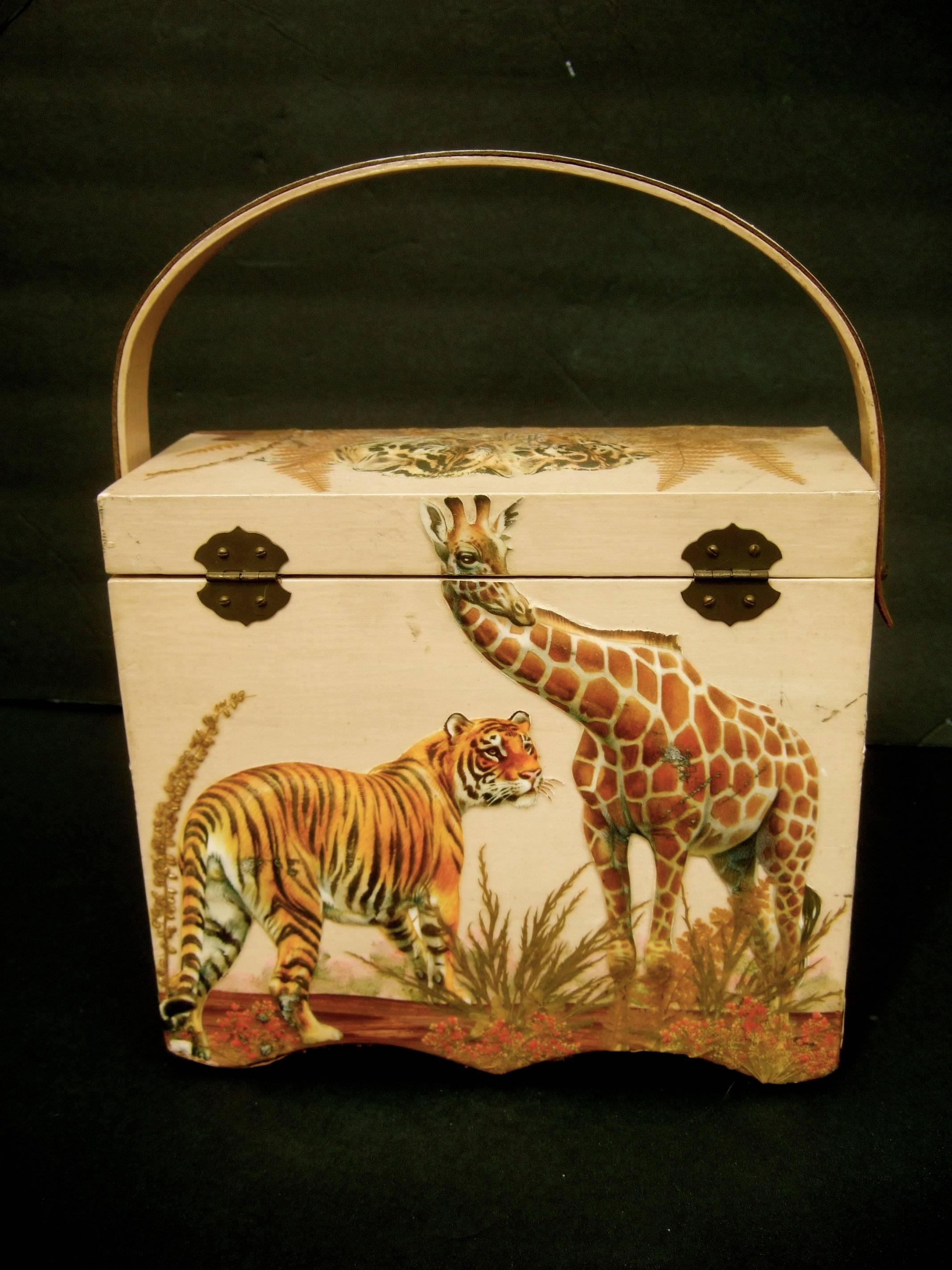 Exotic Jungle Safari Wood Decoupage Box Purse, circa 1970s 4