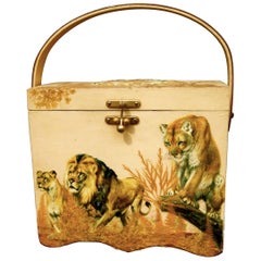 Exotic Jungle Safari Wood Decoupage Box Purse, circa 1970s