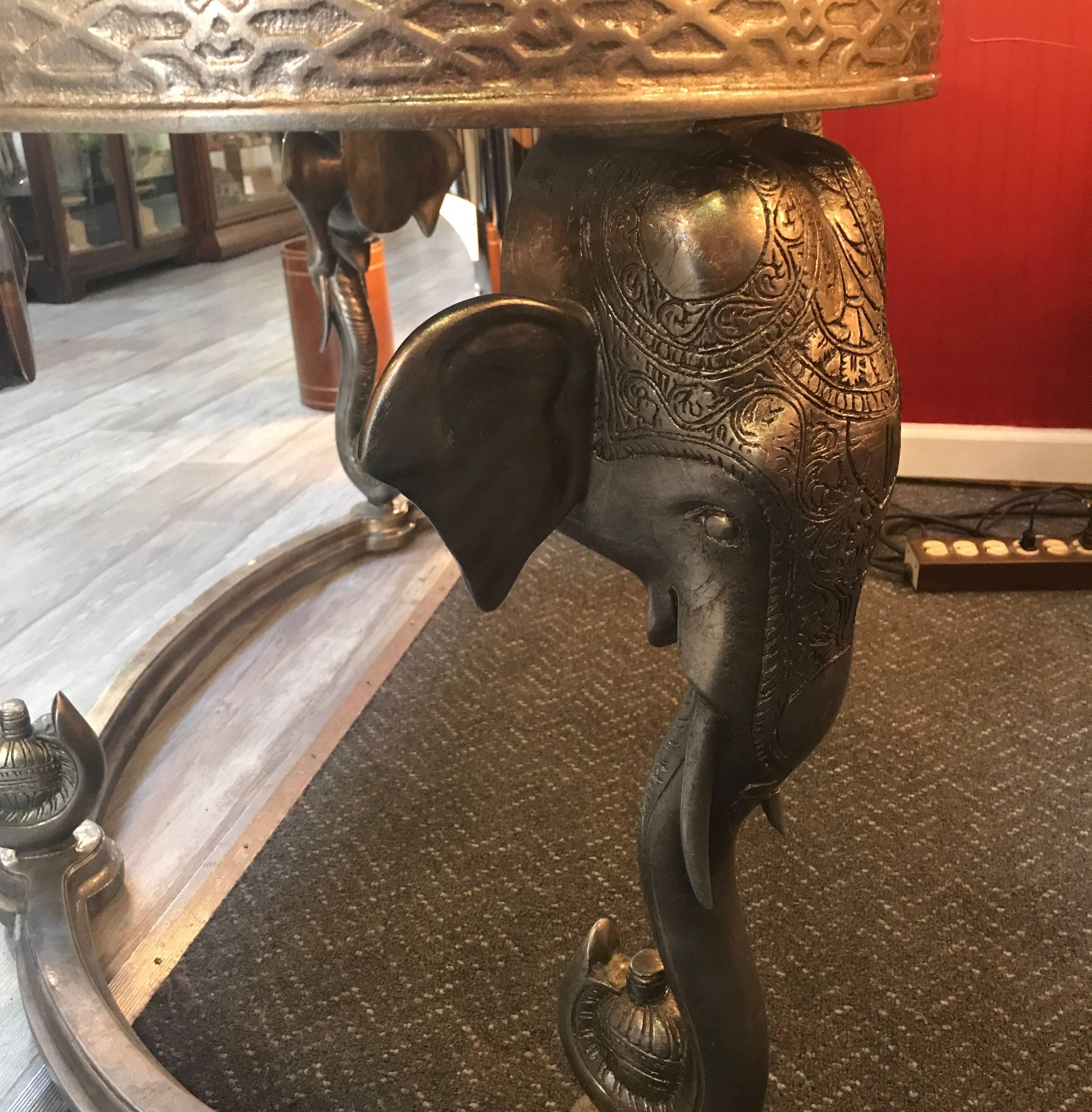 Hollywood Regency Exotic Kidney Table Desk with Elephants