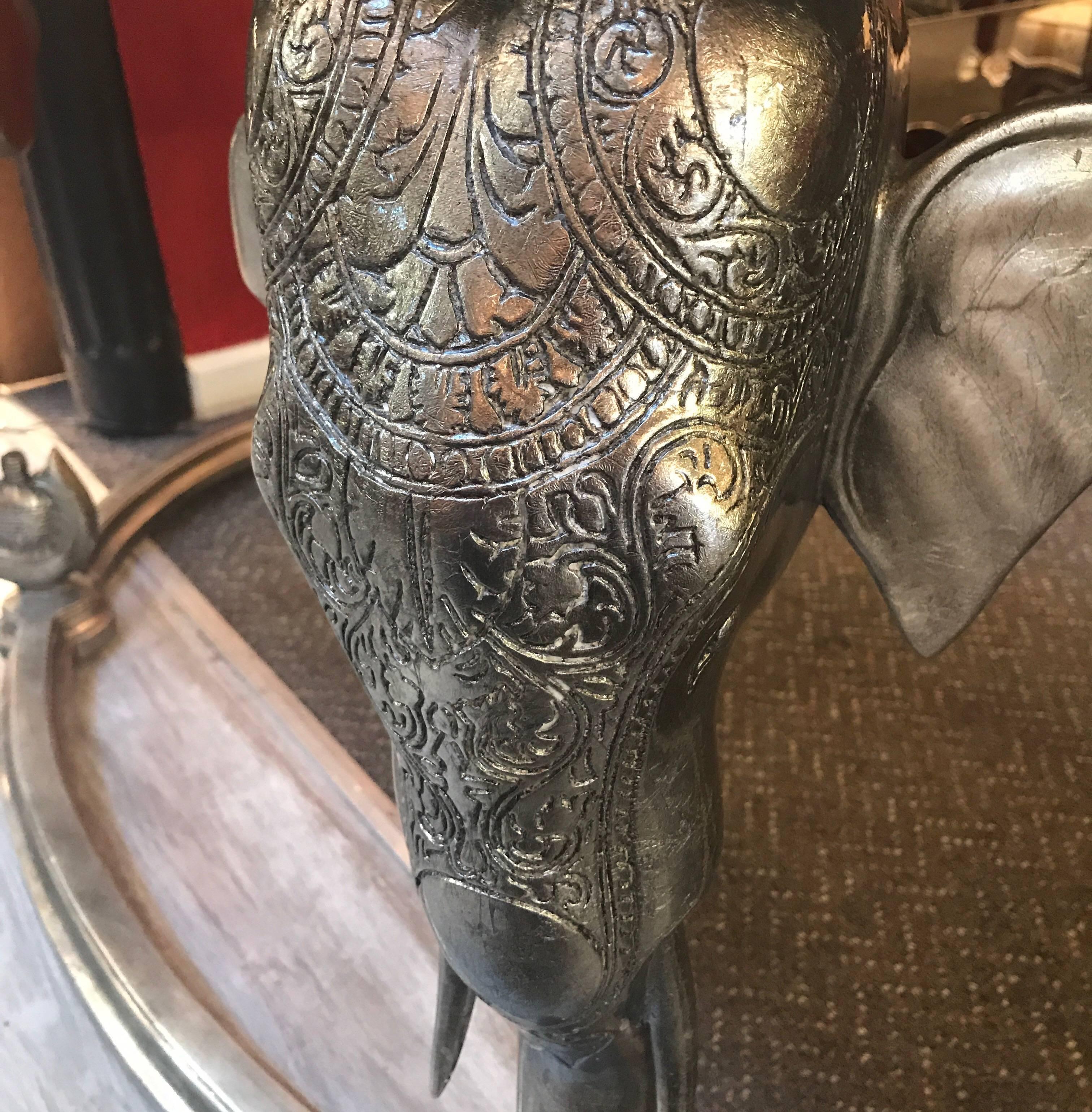Indonesian Exotic Kidney Table Desk with Elephants