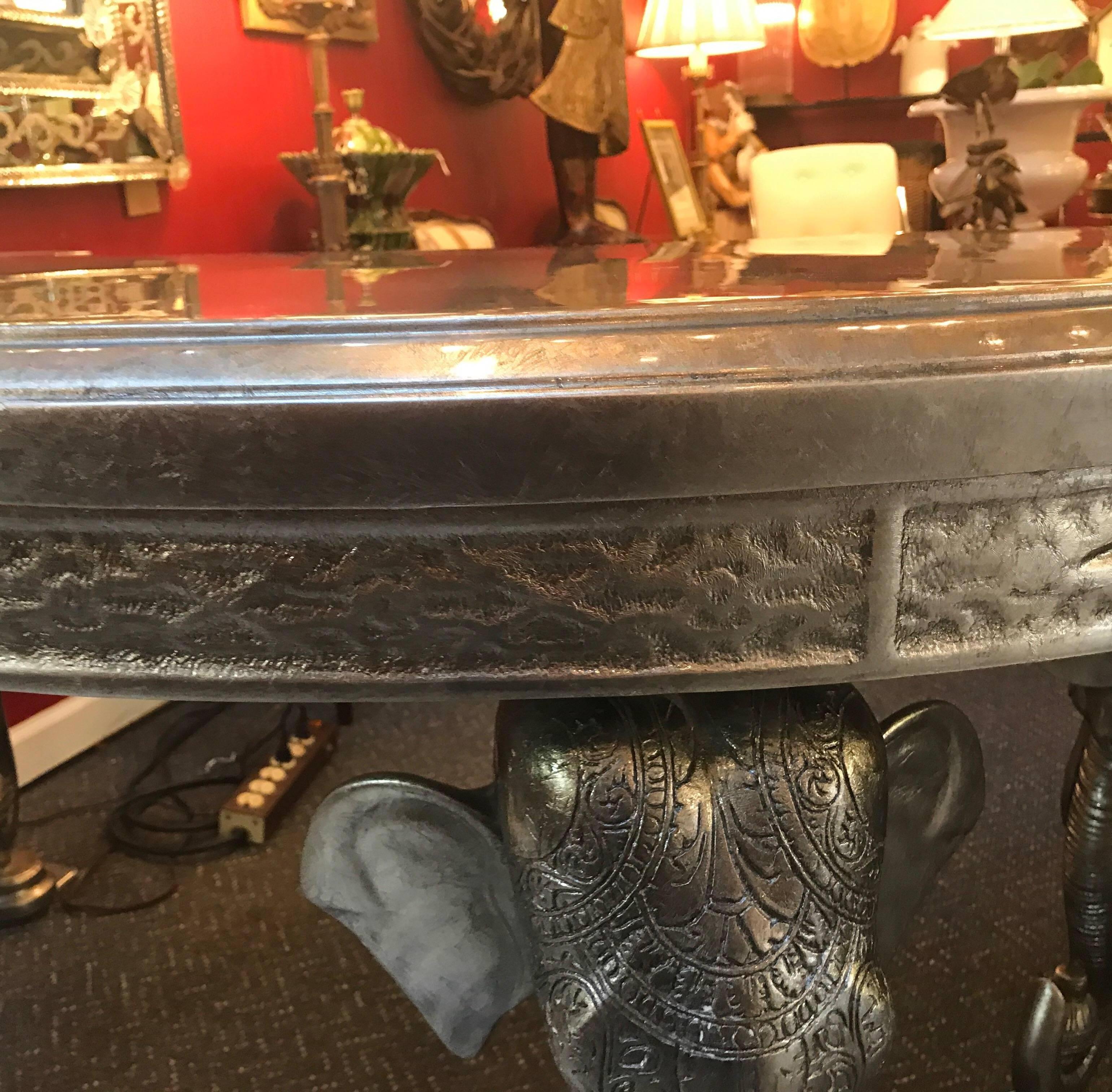 Exotic Kidney Table Desk with Elephants In Excellent Condition In Lambertville, NJ
