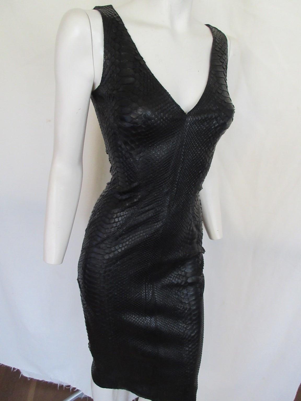 Exotic Leather Black Dress Stretch Small 6 For Sale 8