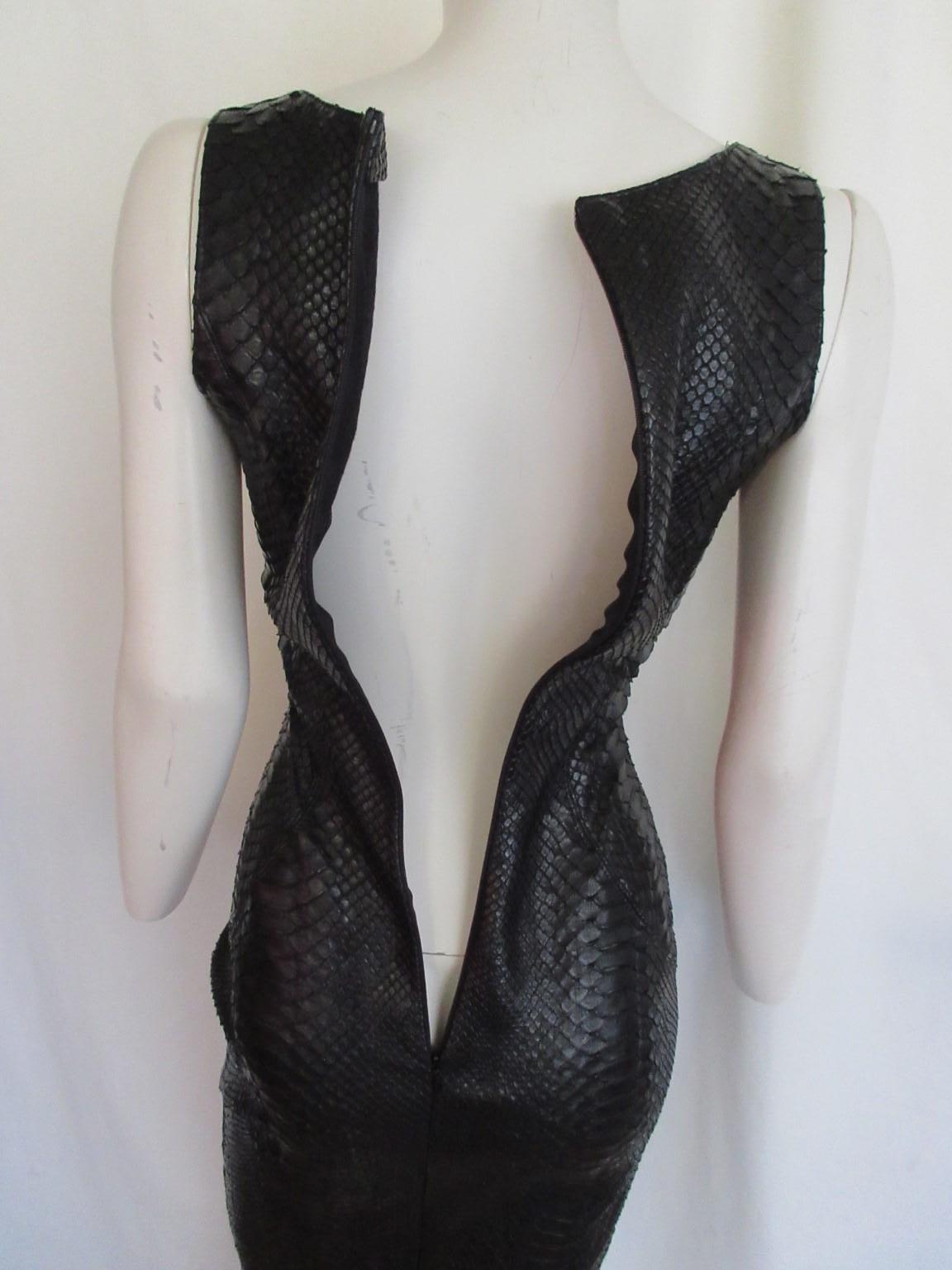 Exotic Leather Black Dress Stretch Small 6 For Sale 1