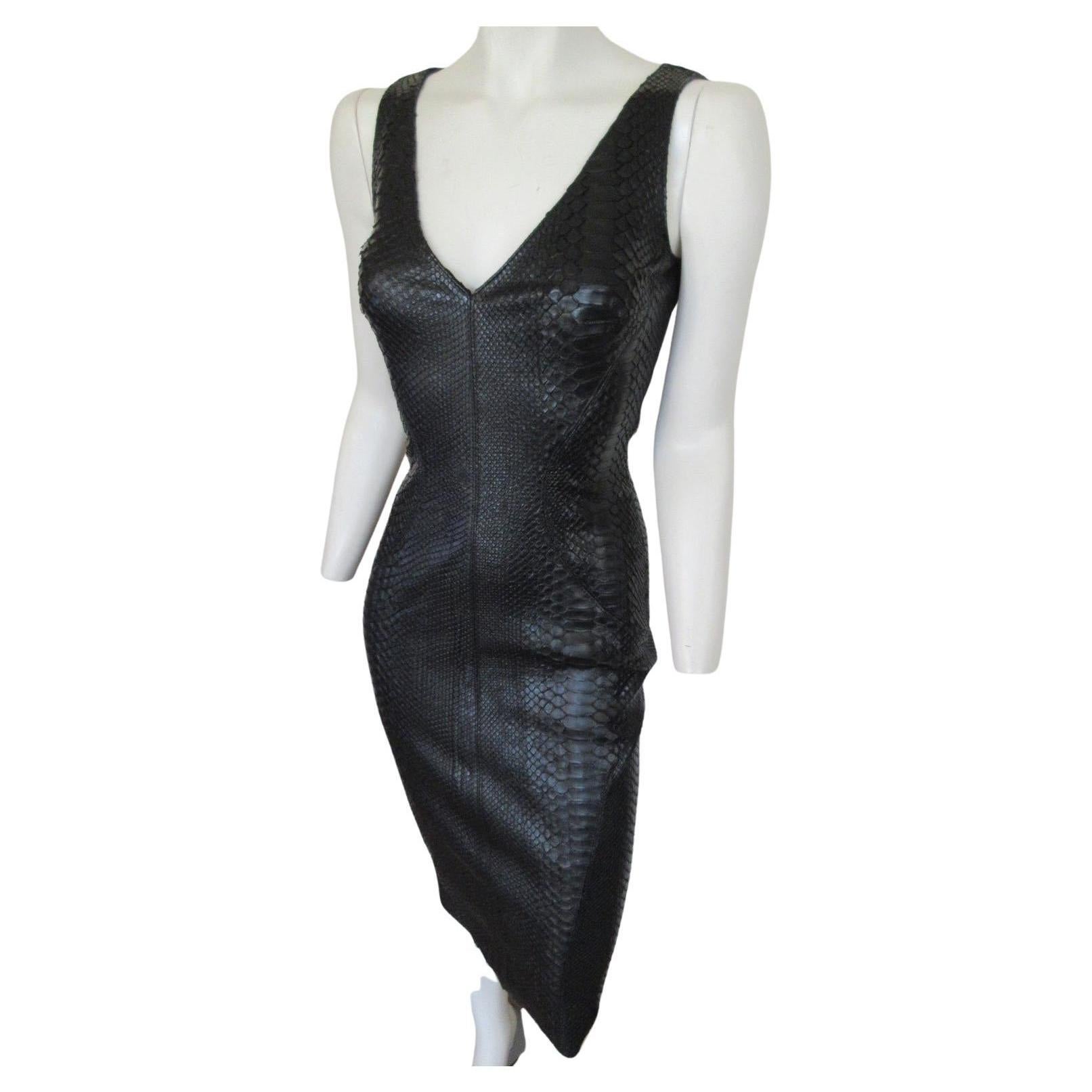 Exotic Leather Black Dress Stretch Small 6 For Sale