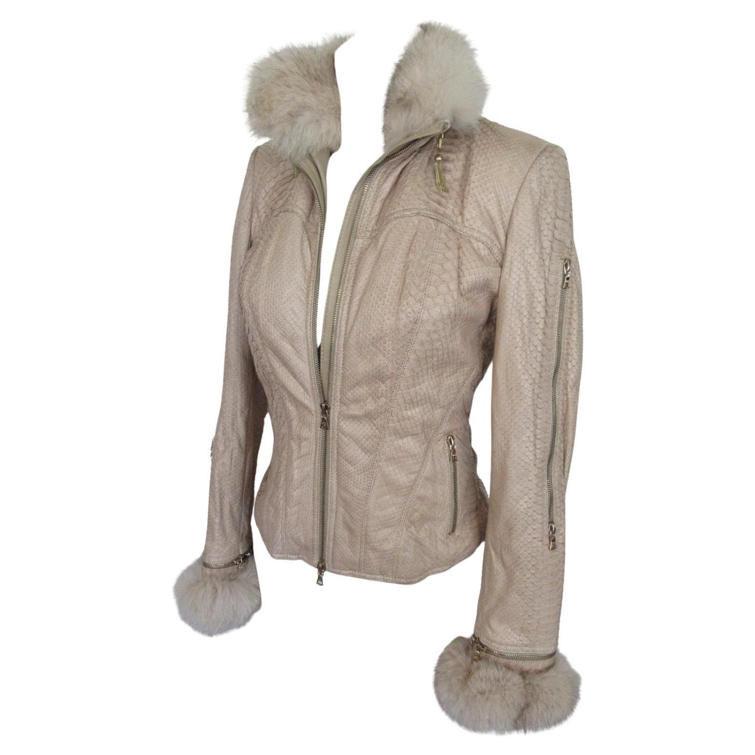 Giacca in pelle esotica con pelliccia di volpe Small 6 in vendita