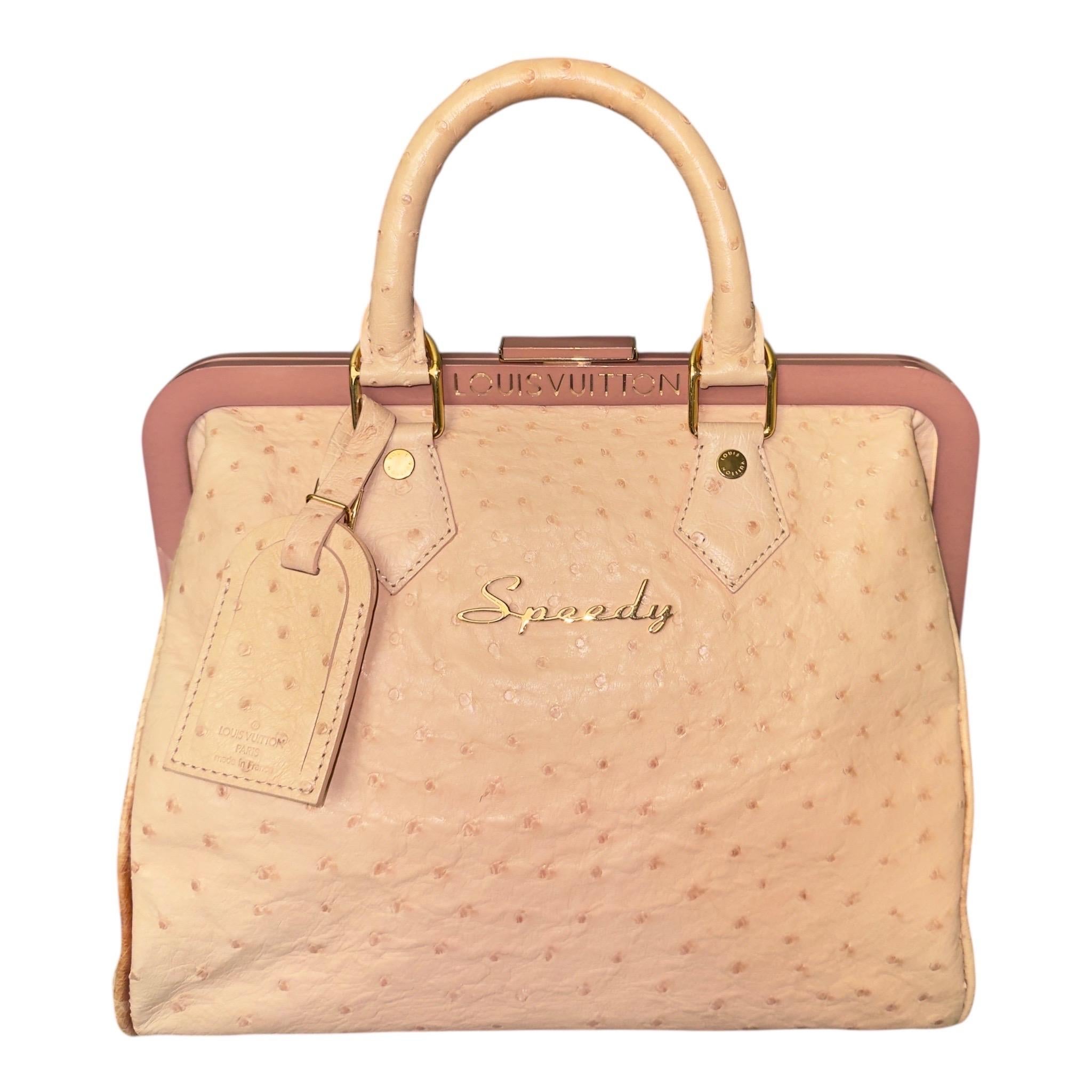 Exotic Louis Vuitton x Richard Prince 2008 Ostrich Top Handle Framed Bag Tote For Sale