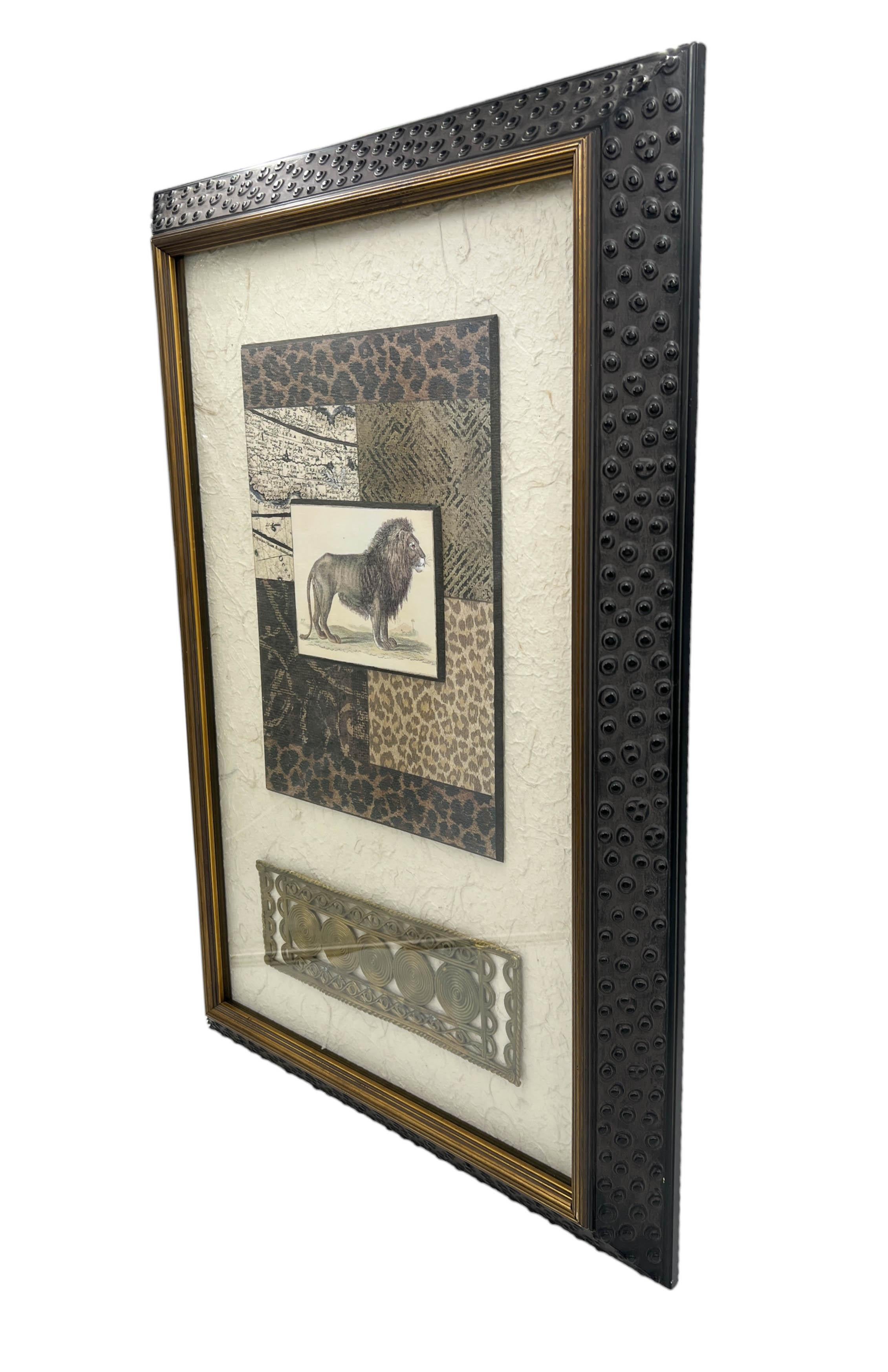Exotic Mixed Media Wall Art in Ostrich Style Bone Frame by John Richard  In Good Condition For Sale In Palm Beach Gardens, FL