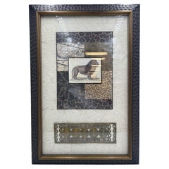 Used Exotic Mixed Media Wall Art in Ostrich Style Bone Frame by John Richard 