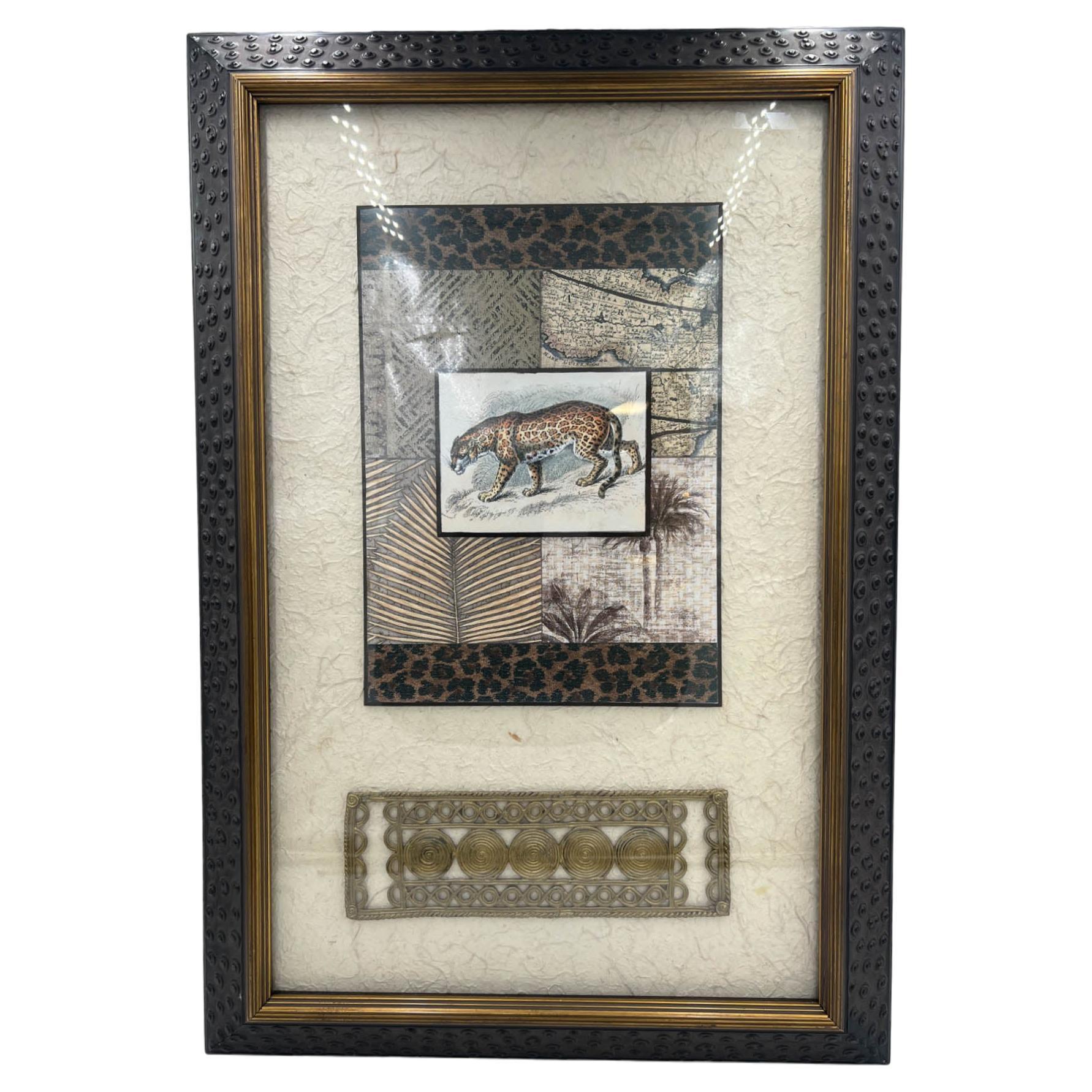 Exotic Mixed Media Wall Art in Ostrich Style Bone Frame by John Richard  For Sale