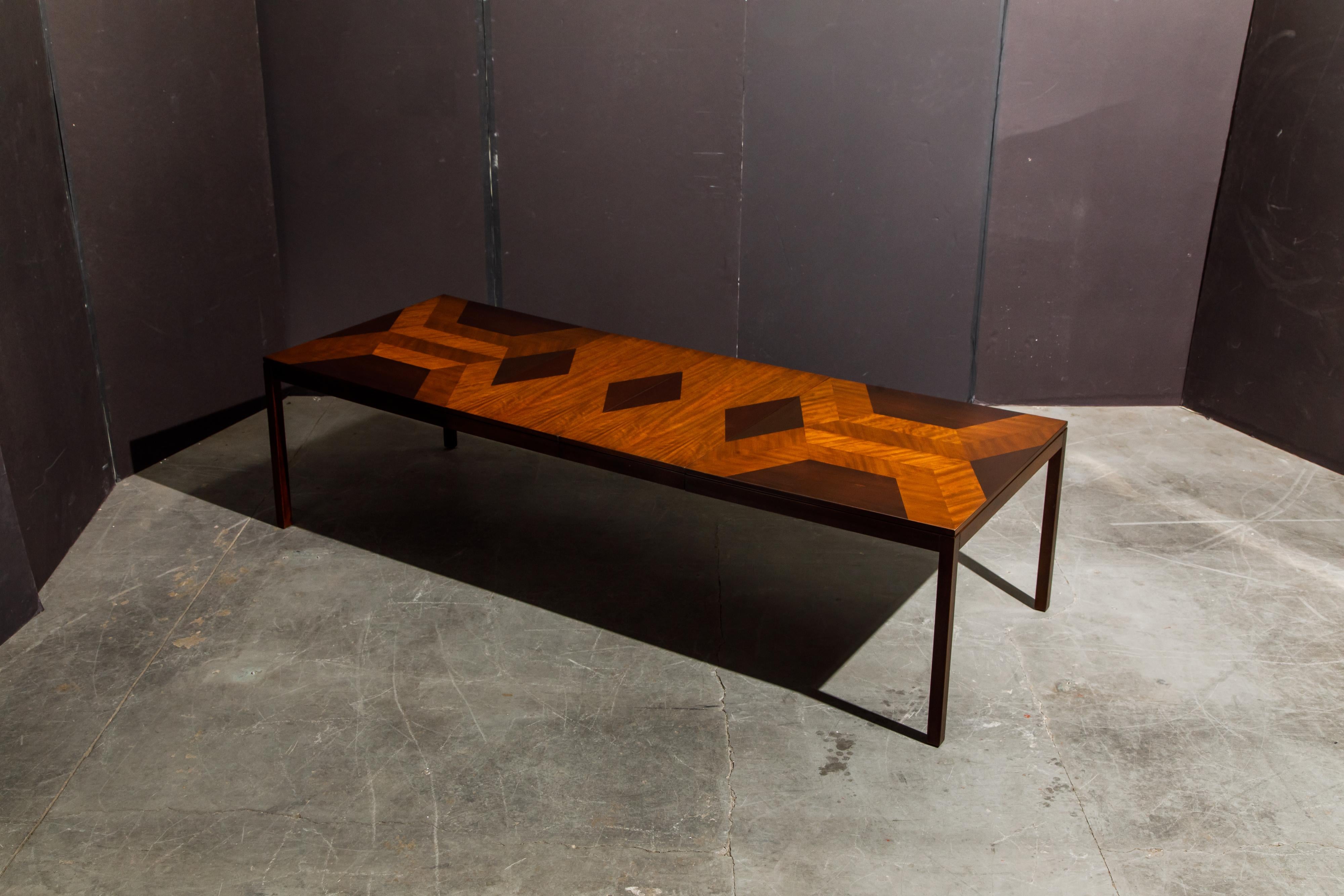 American Exotic Mixed Woods Dining Table by Milo Baughman for Directional, circa 1970