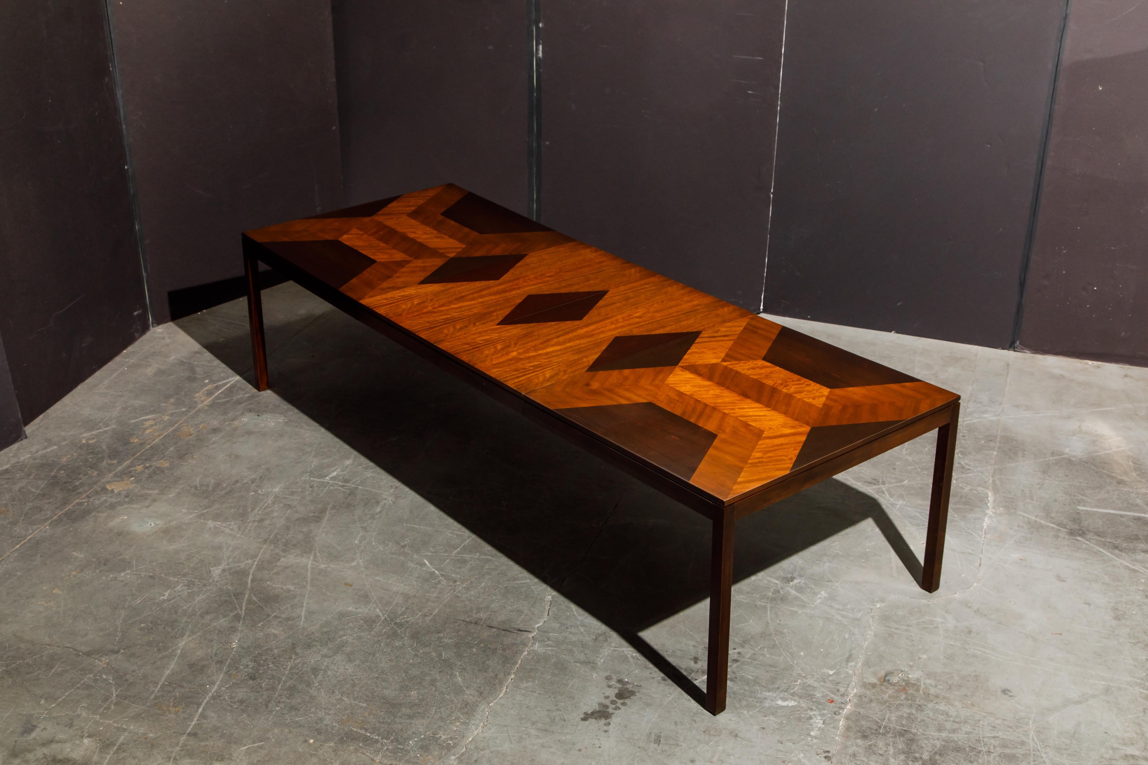 Exotic Mixed Woods Dining Table by Milo Baughman for Directional, circa 1970 In Excellent Condition In Los Angeles, CA