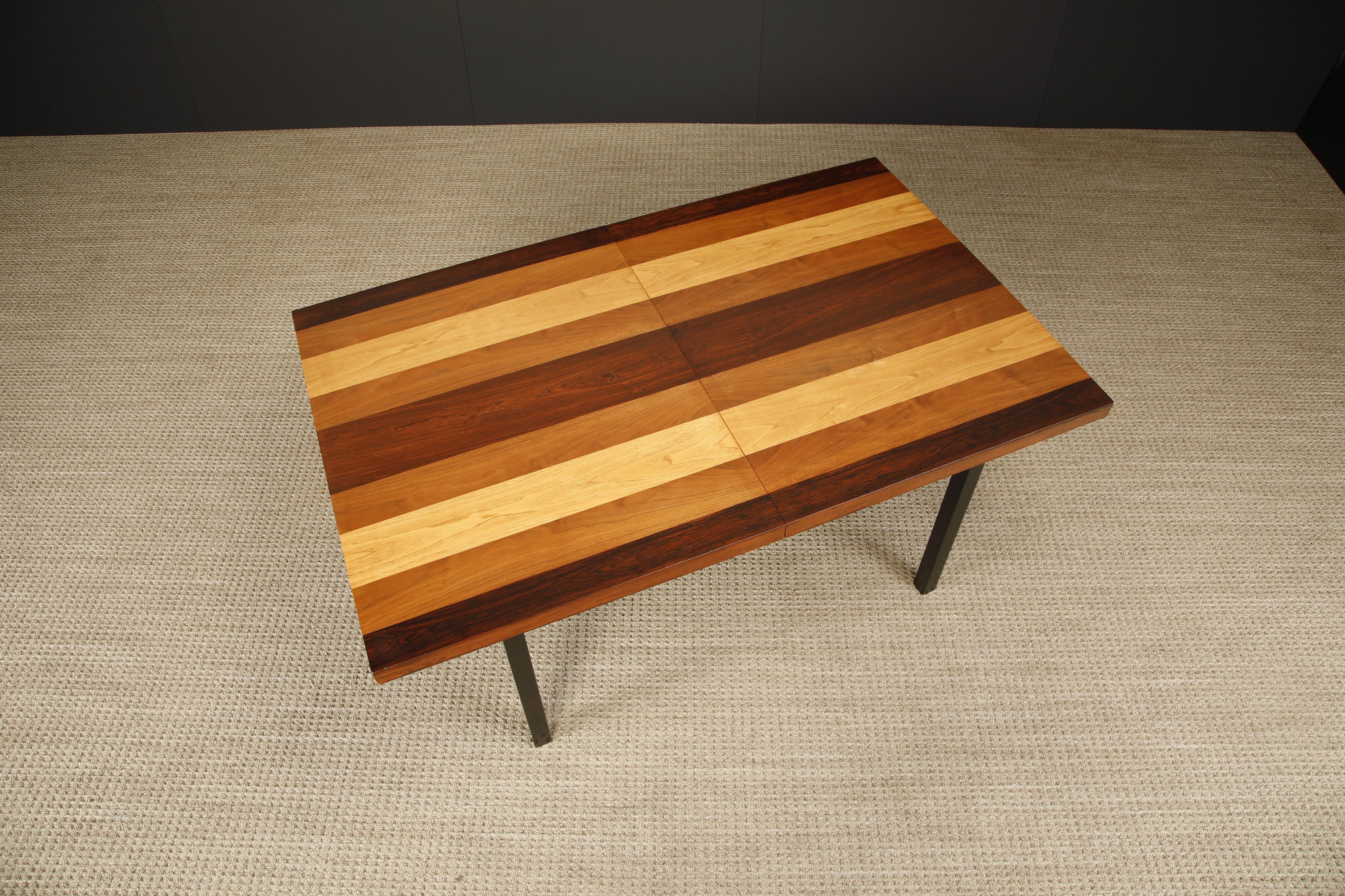 Exotic Mixed Woods Dining Table by Milo Baughman for Directional, 1960s In Excellent Condition For Sale In Los Angeles, CA