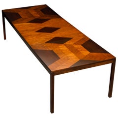 Exotic Mixed Woods Dining Table by Milo Baughman for Directional, circa 1970
