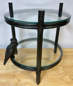 Exotic Modern Bronze & Glass Two-Tier Drinks/Side Table with Perched Parrot