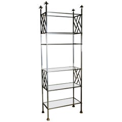 Neoclassical Brushed Steel and Bronze Étagère Attributed to Maison Jansen