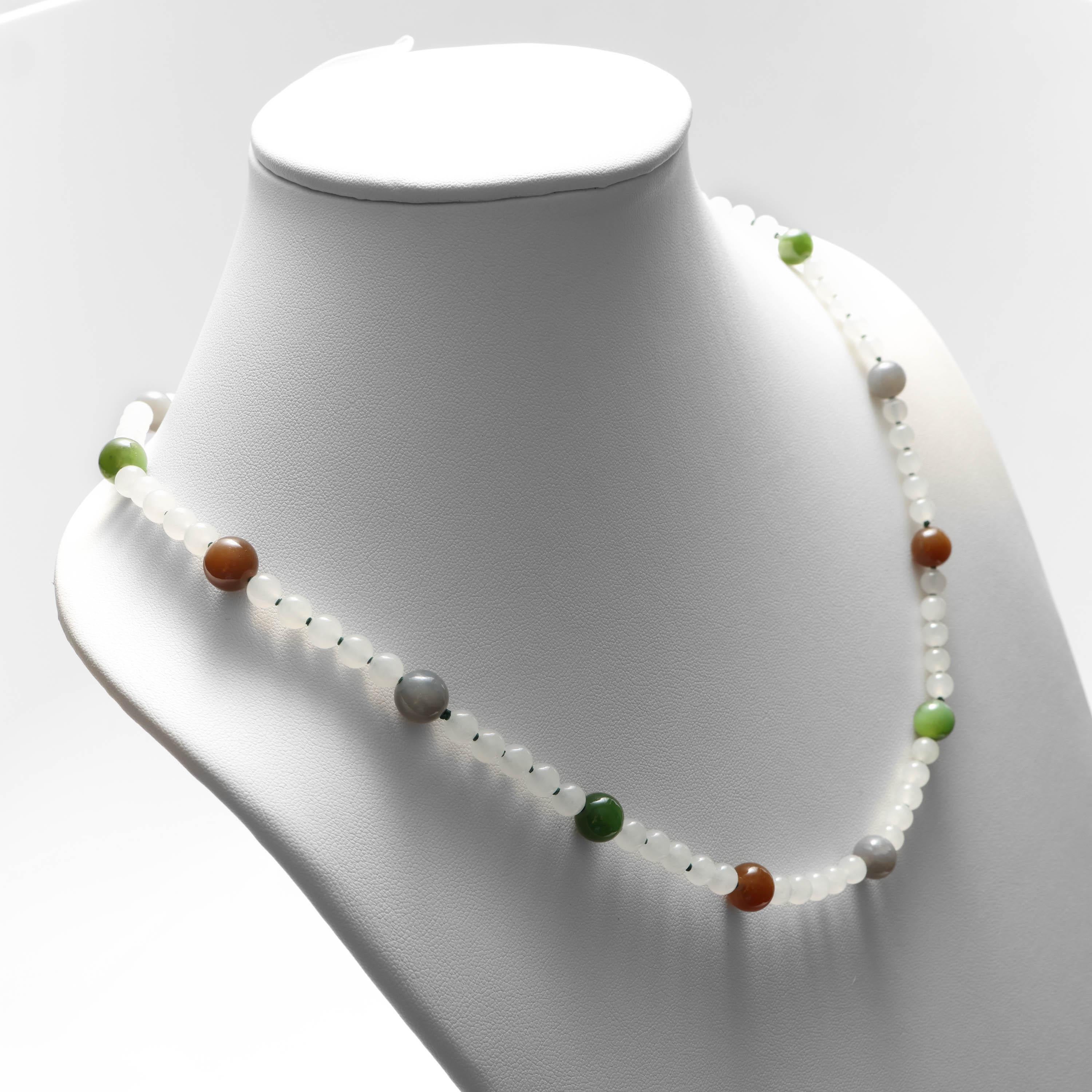 Bead Jade Necklace Rare Nephrite Colors, High Translucency Certified Untreated For Sale