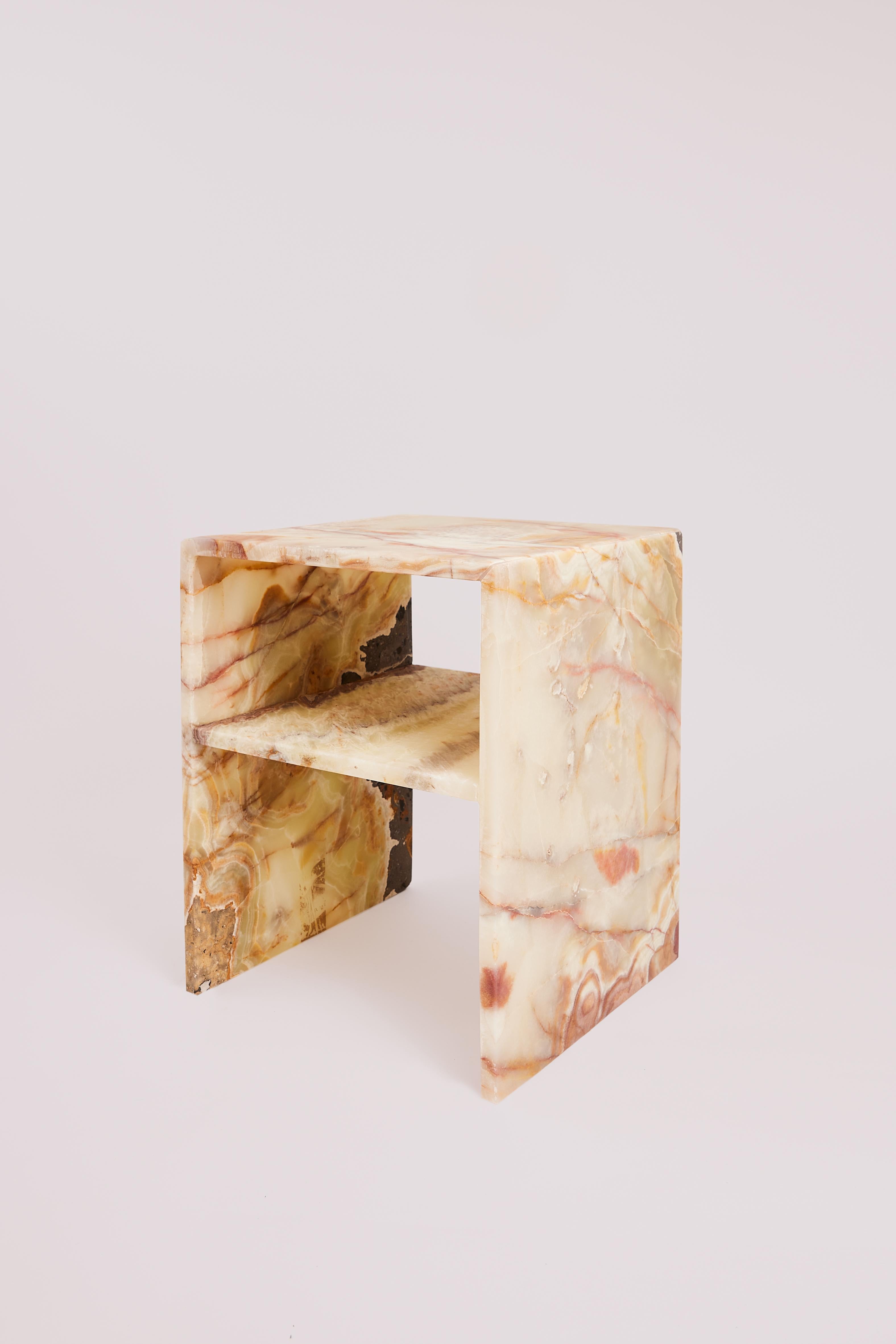 Contemporary Exotic Onyx Rosa Bedside Table by Studio Gaia Paris For Sale