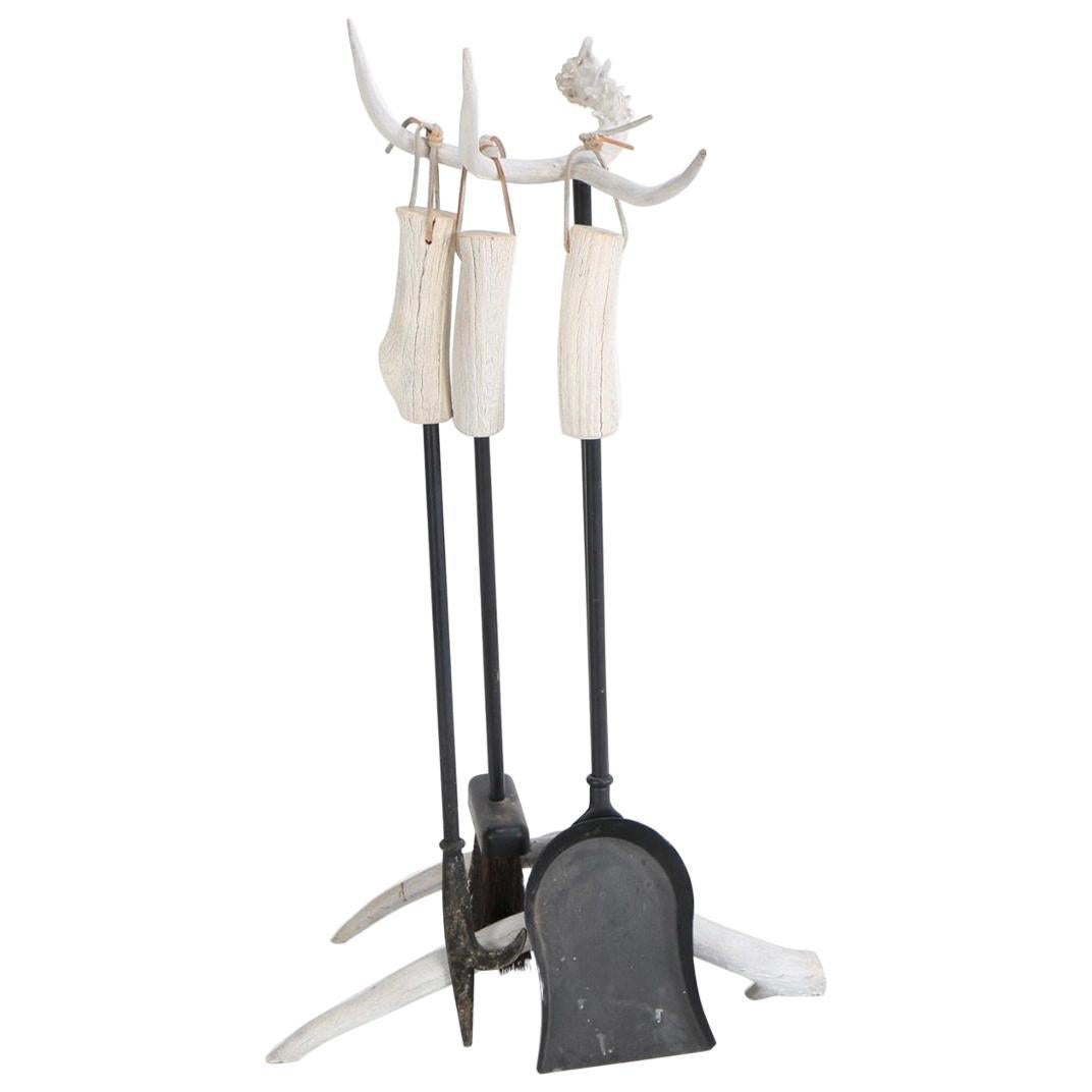 Exotic Organic Antler 3 pc. Fireplace Tools on Stand For Sale