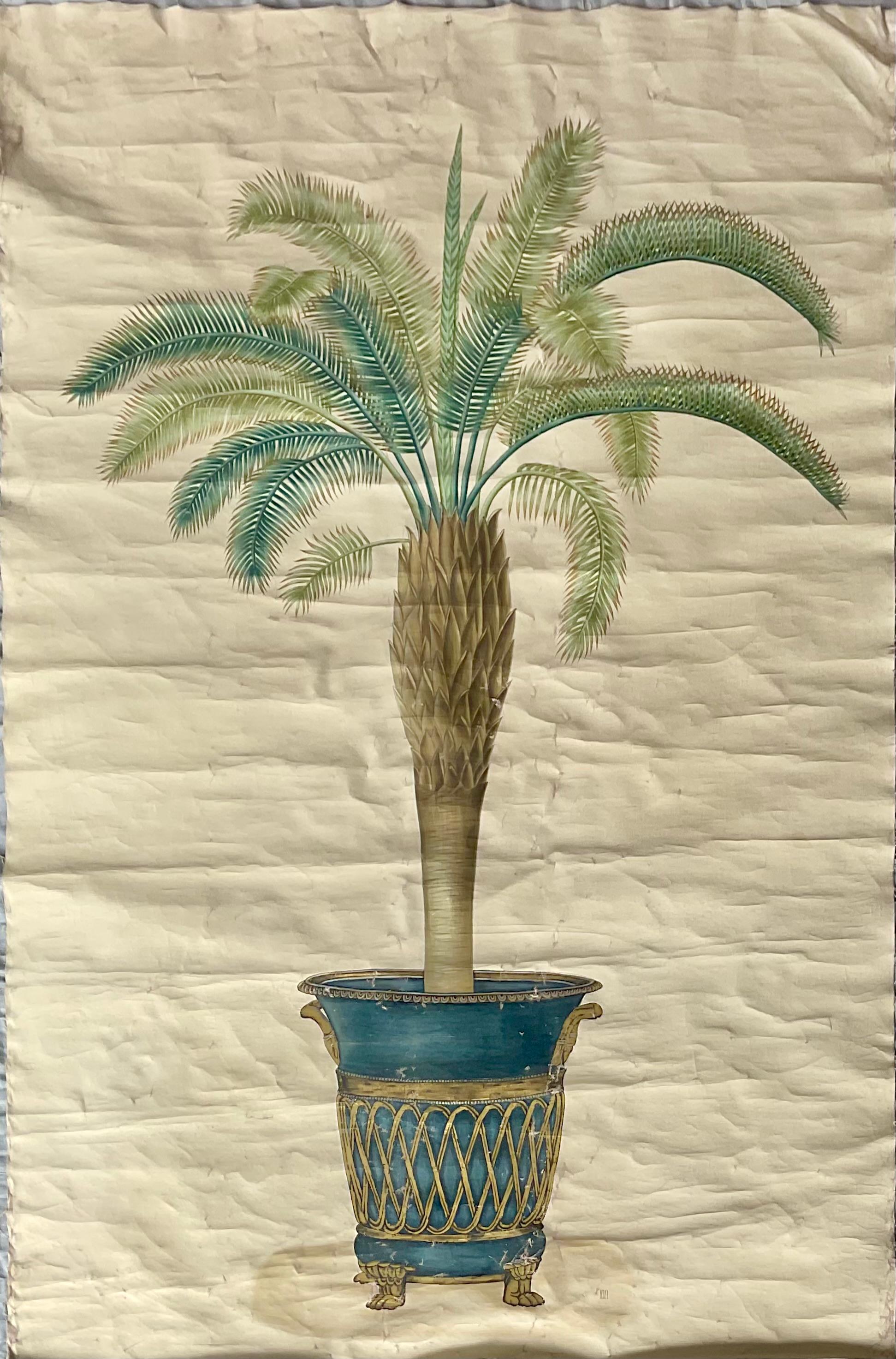 Coloniale britannico Quadri con palme esotiche in urne, set di due grandi dimensioni in vendita