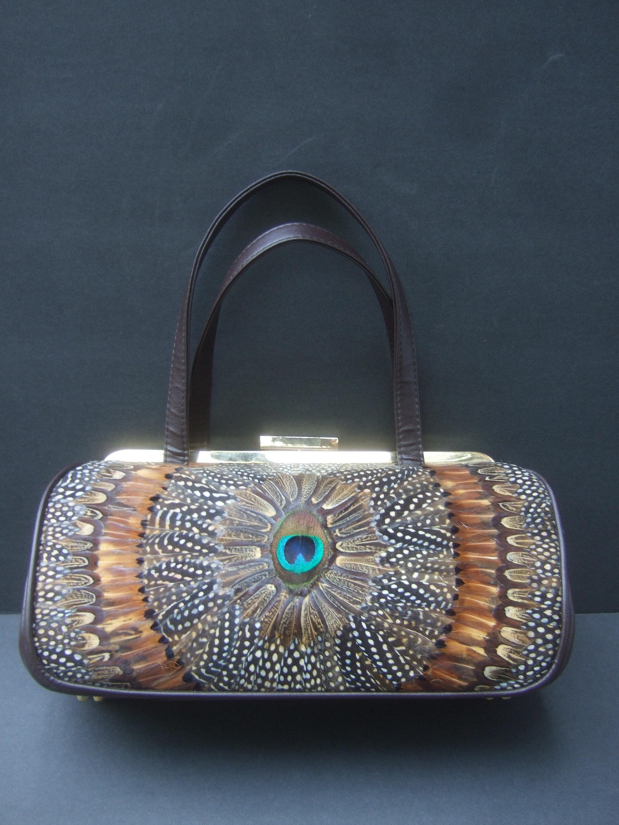 De las mujeres Bolso estructurado de plumas de pavo real exótico circa años 70