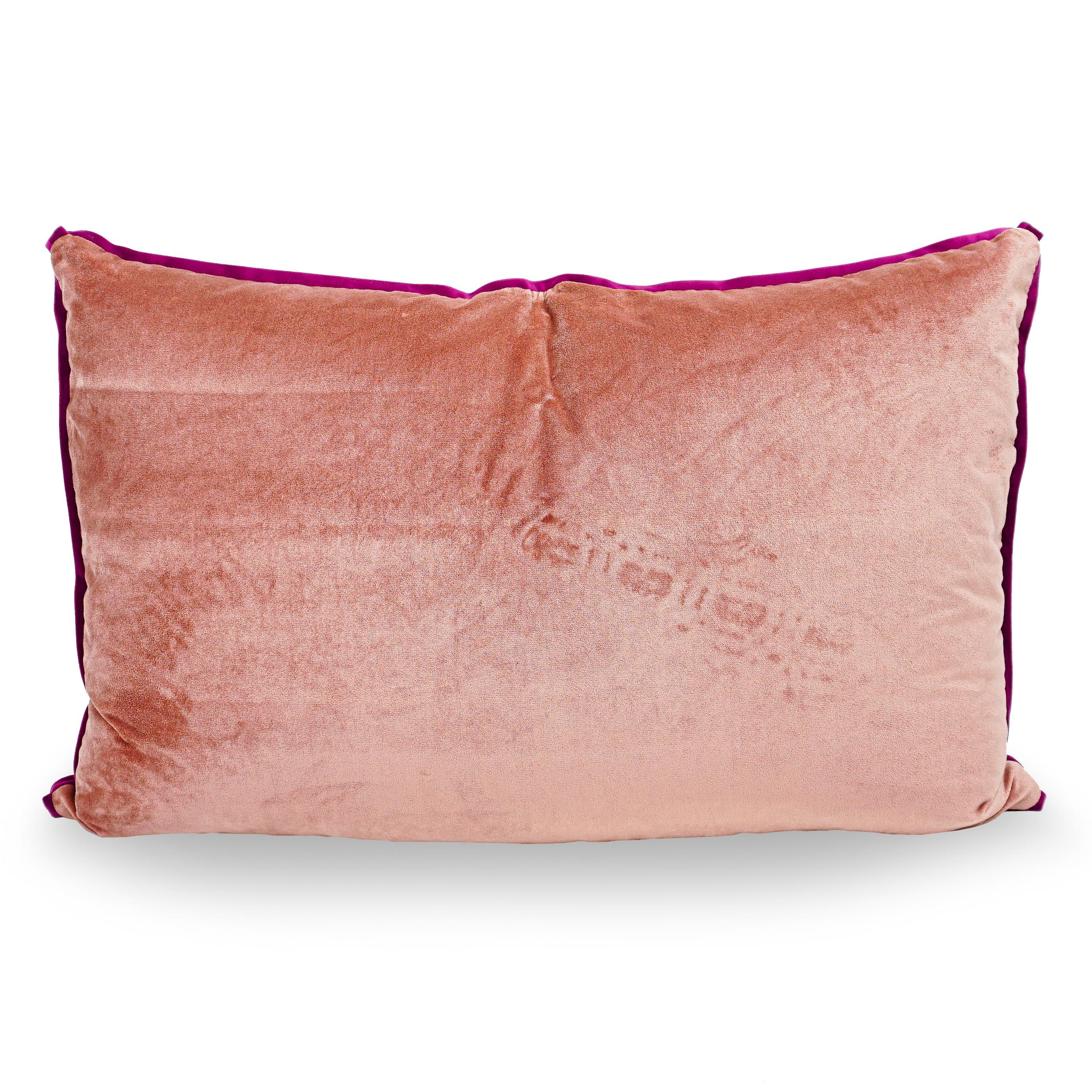 Exotic Playful Oversized Pillow with Elephant Camel Printed Cotton & Pink Velvet For Sale 2