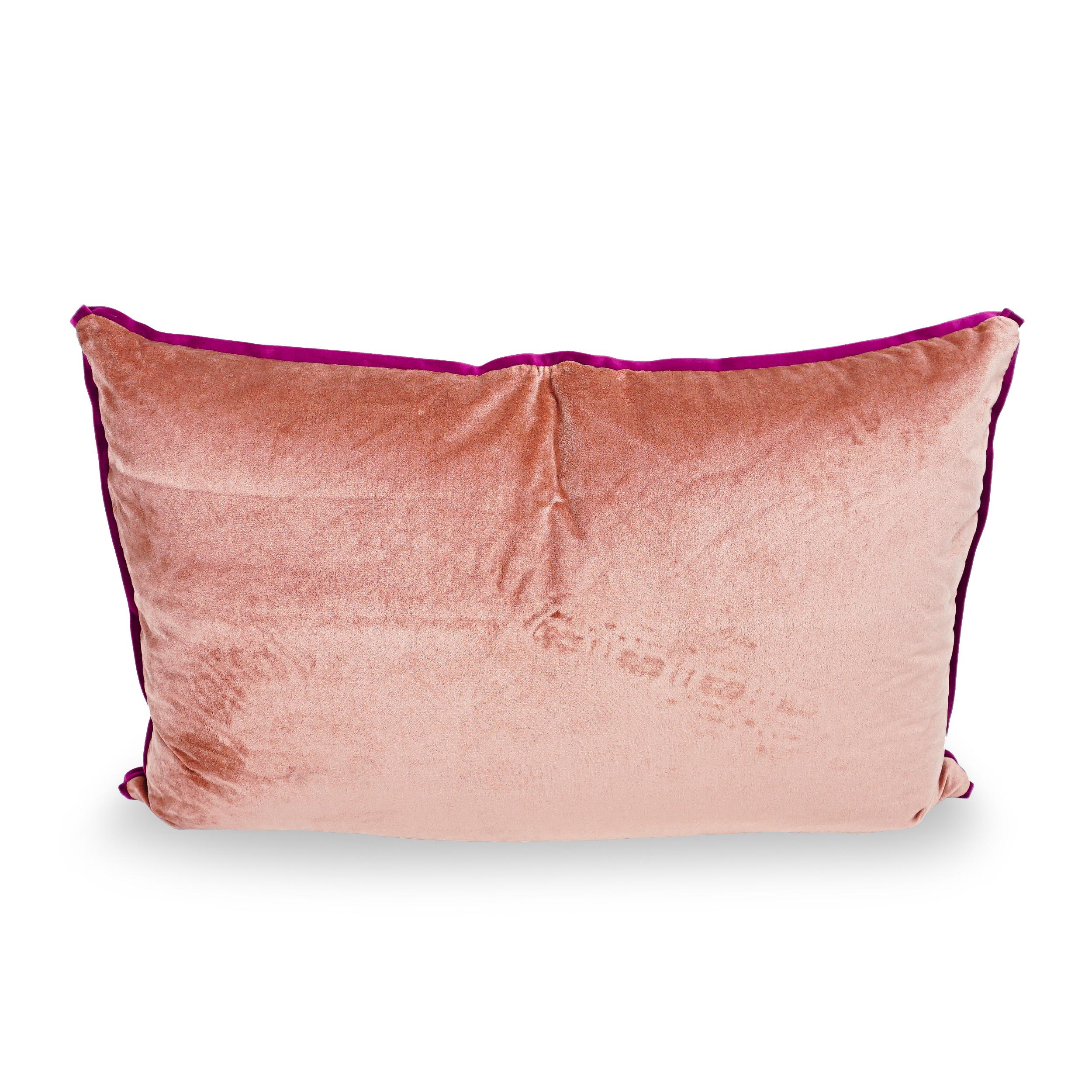 Exotic Playful Oversized Pillow with Elephant Camel Printed Cotton & Pink Velvet For Sale 3