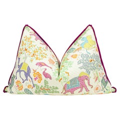 Exotic Playful Oversized Pillow with Elephant Camel Printed Cotton & Pink Velvet