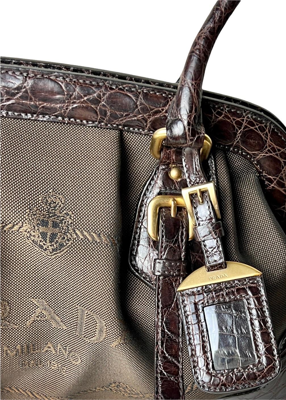 Exotische PRADA Bowlingtasche aus Jacquard und Leder mit Arztrahmen-Logodruck 11