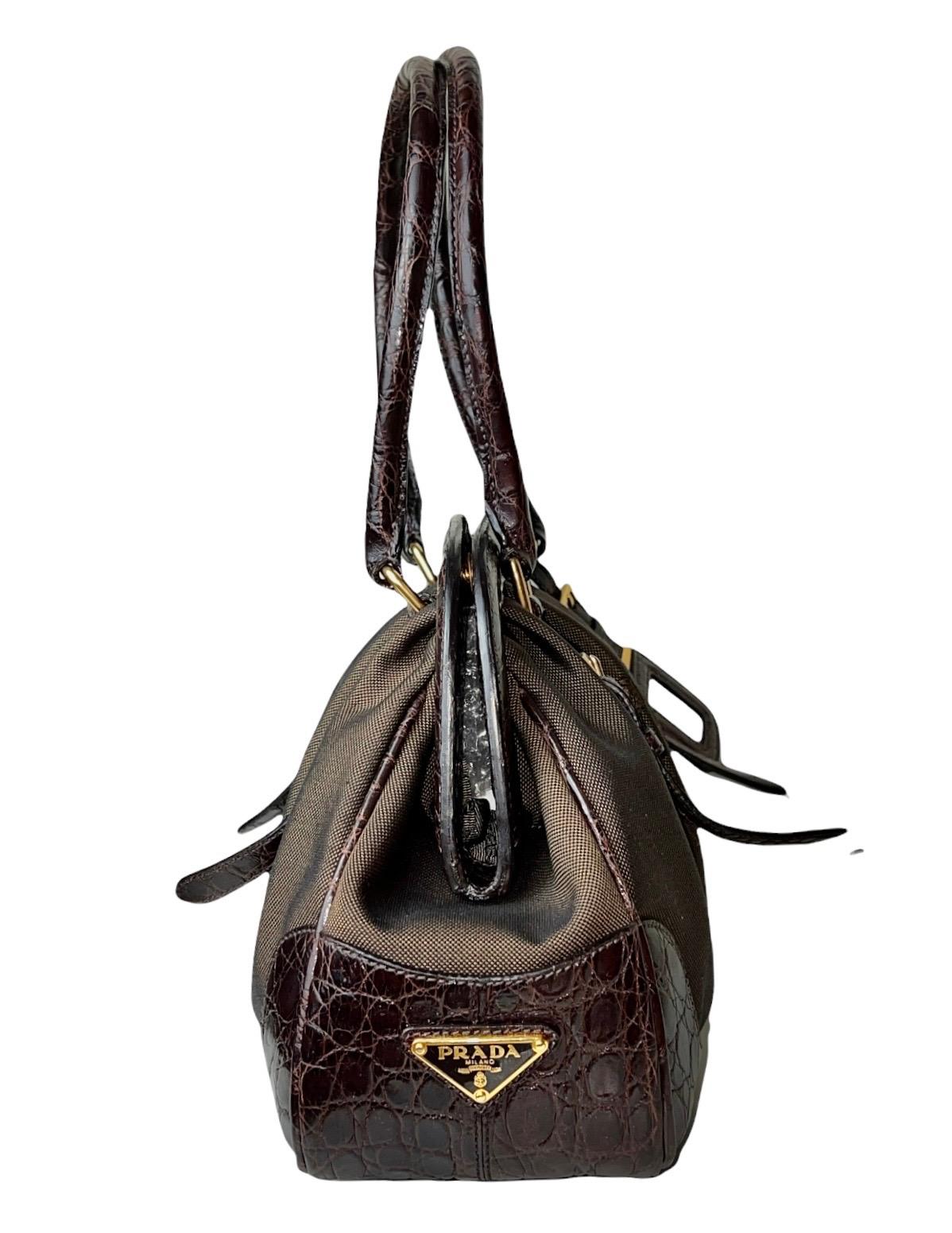 Exotische PRADA Bowlingtasche aus Jacquard und Leder mit Arztrahmen-Logodruck Damen