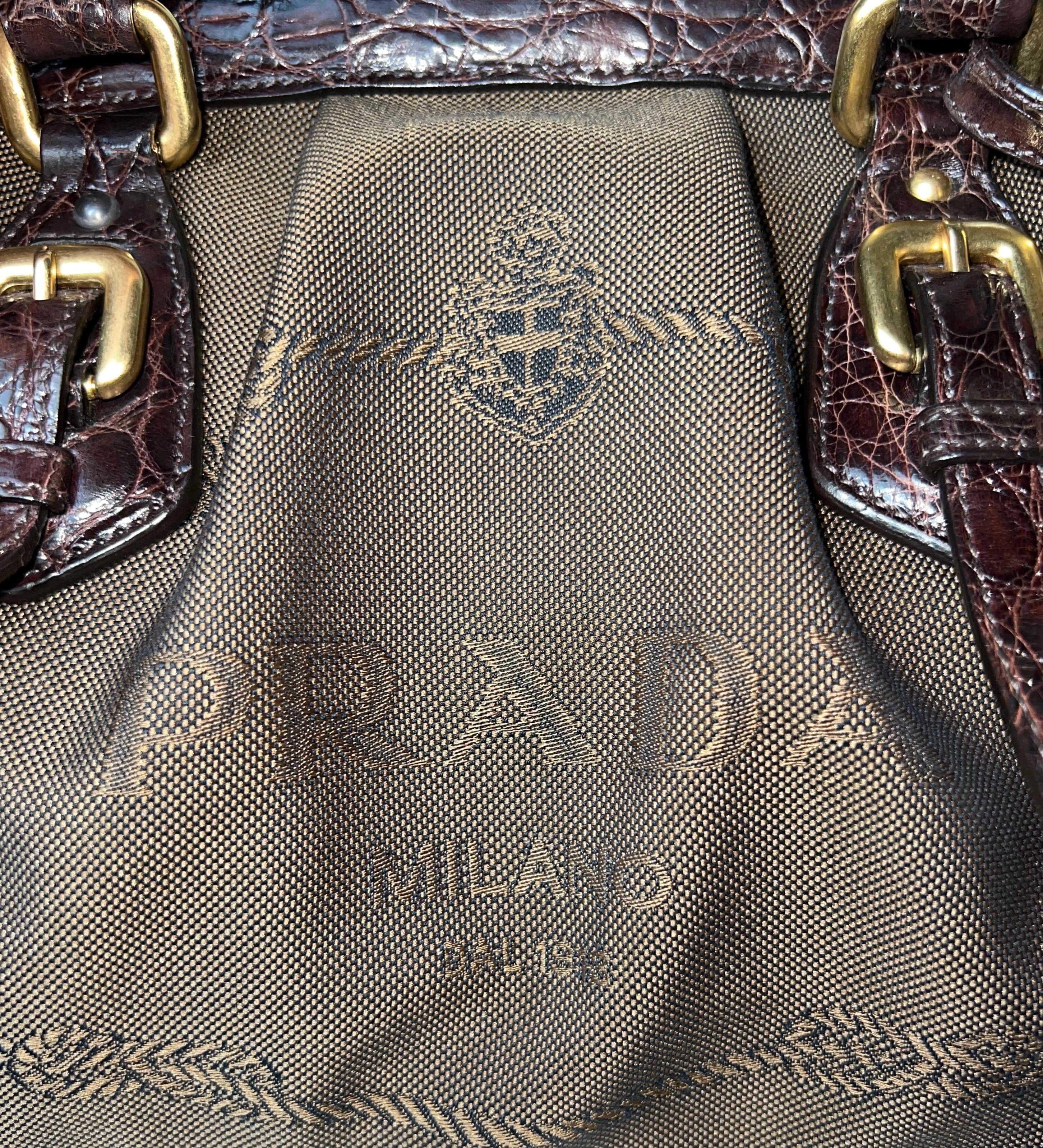 Exotische PRADA Bowlingtasche aus Jacquard und Leder mit Arztrahmen-Logodruck 1
